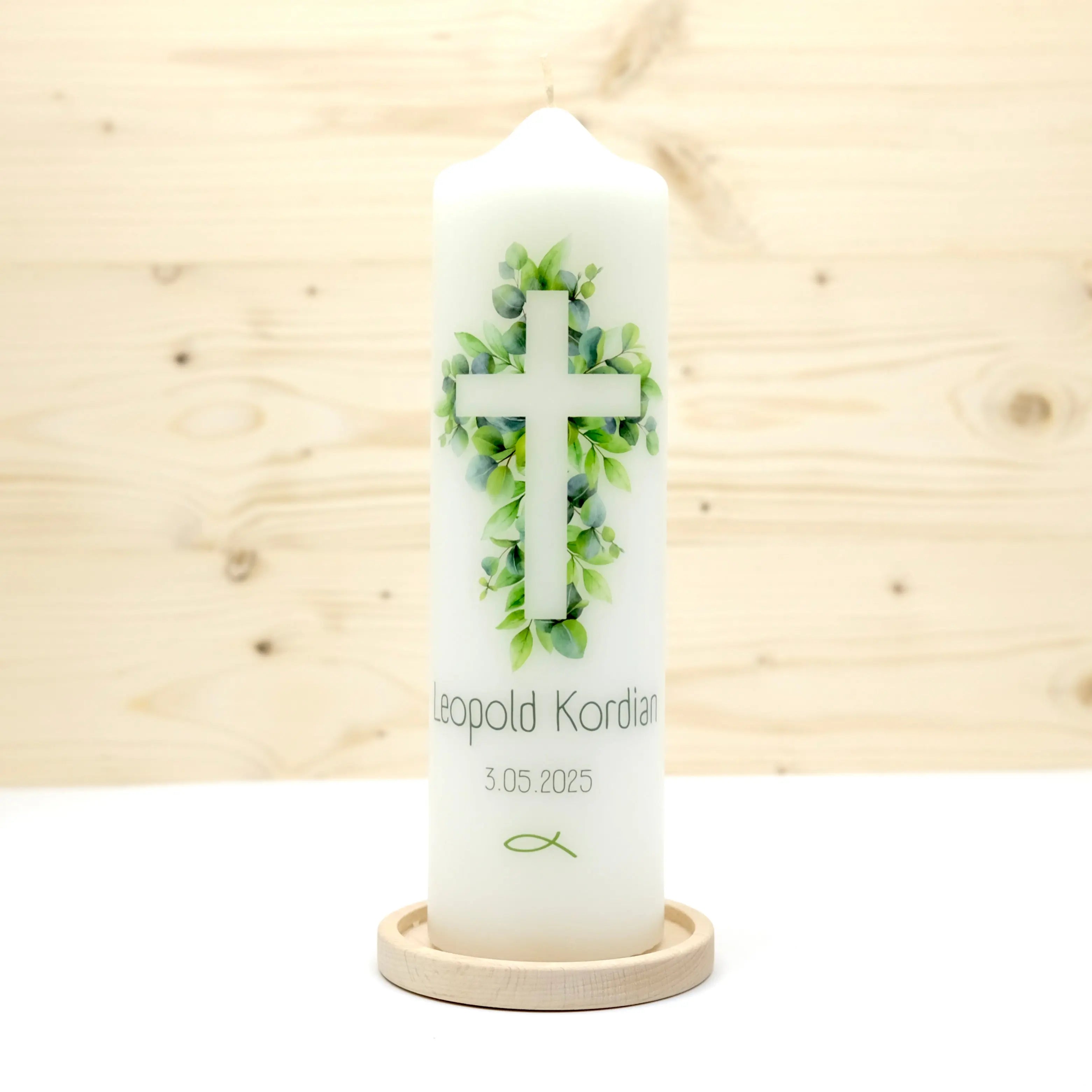 Taufkerze Blattkreuz