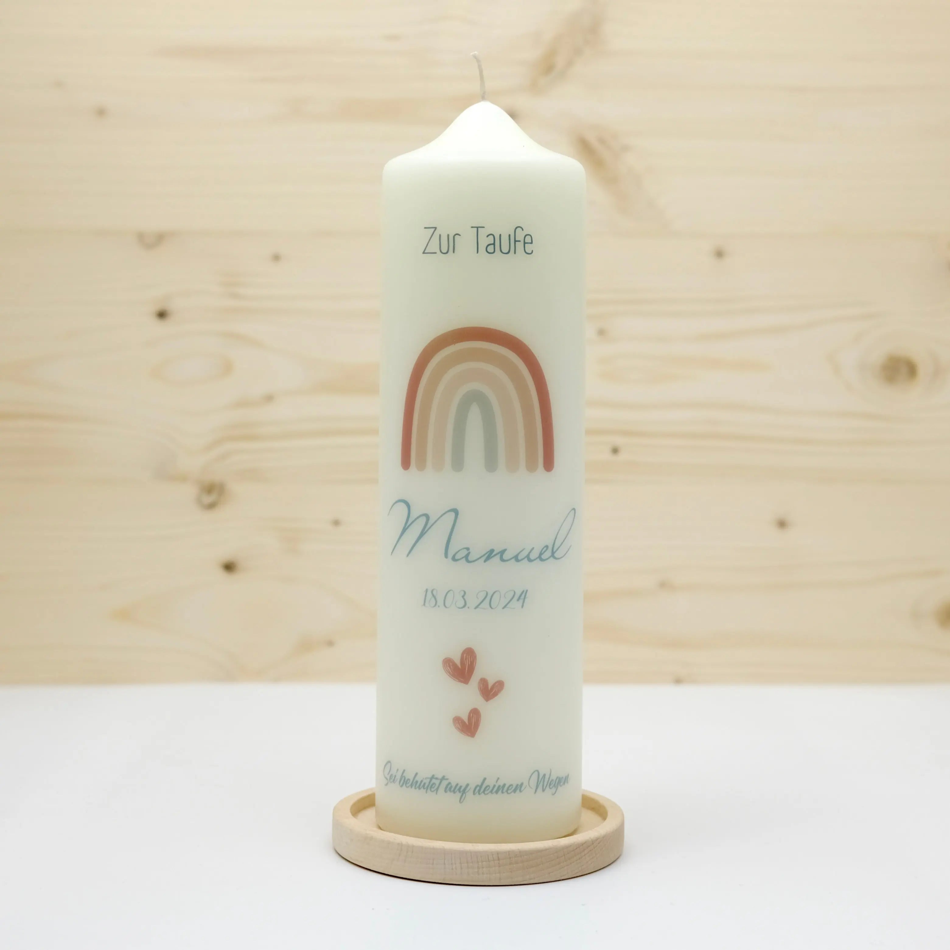 Taufkerze Boho Regenbogen