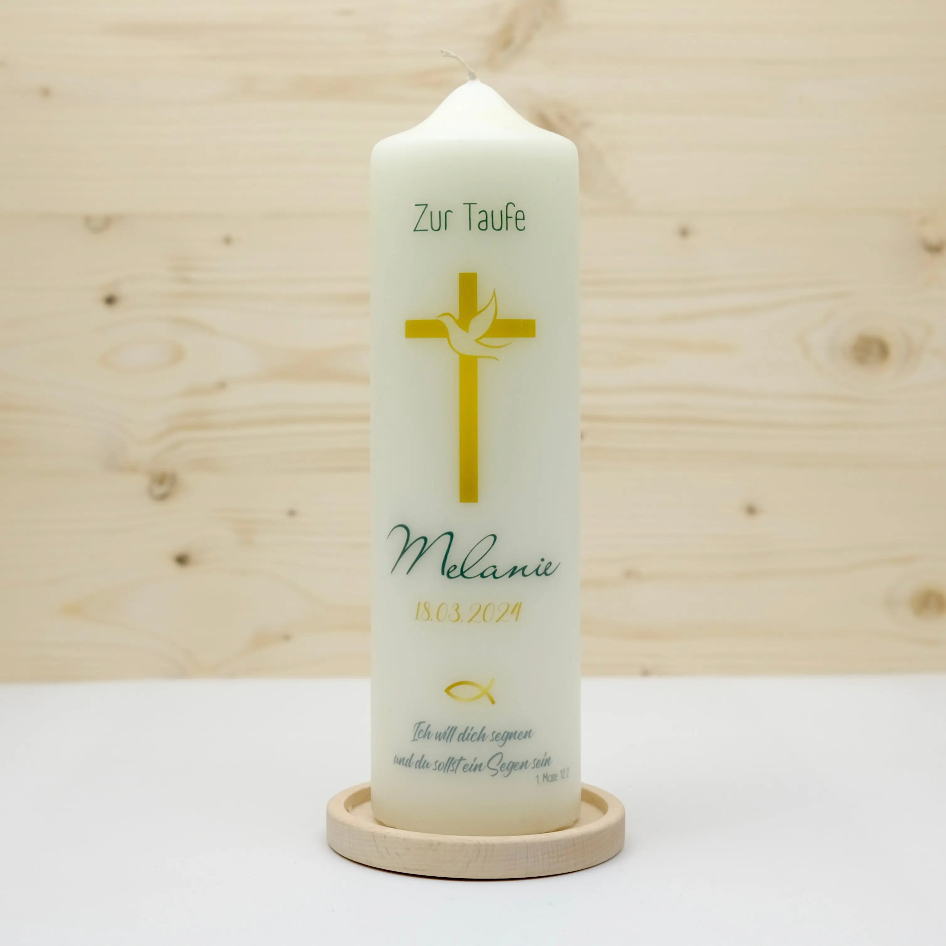 Taufkerze Kreuz mit Taube