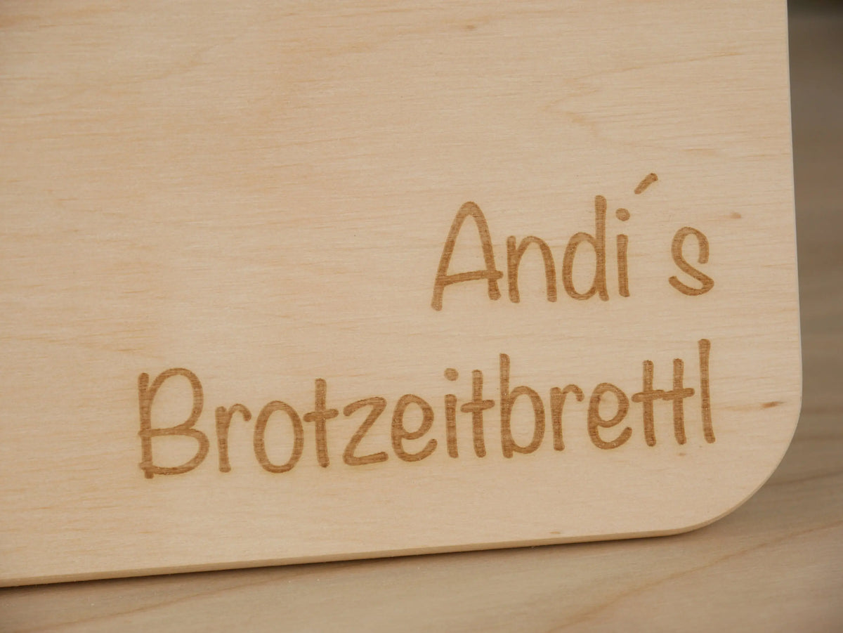Schneidebrett mit Messer, personalisiertbar, aus massivem Erlenholz, Brotzeitbrett, Frühstücksbrett, Vesper