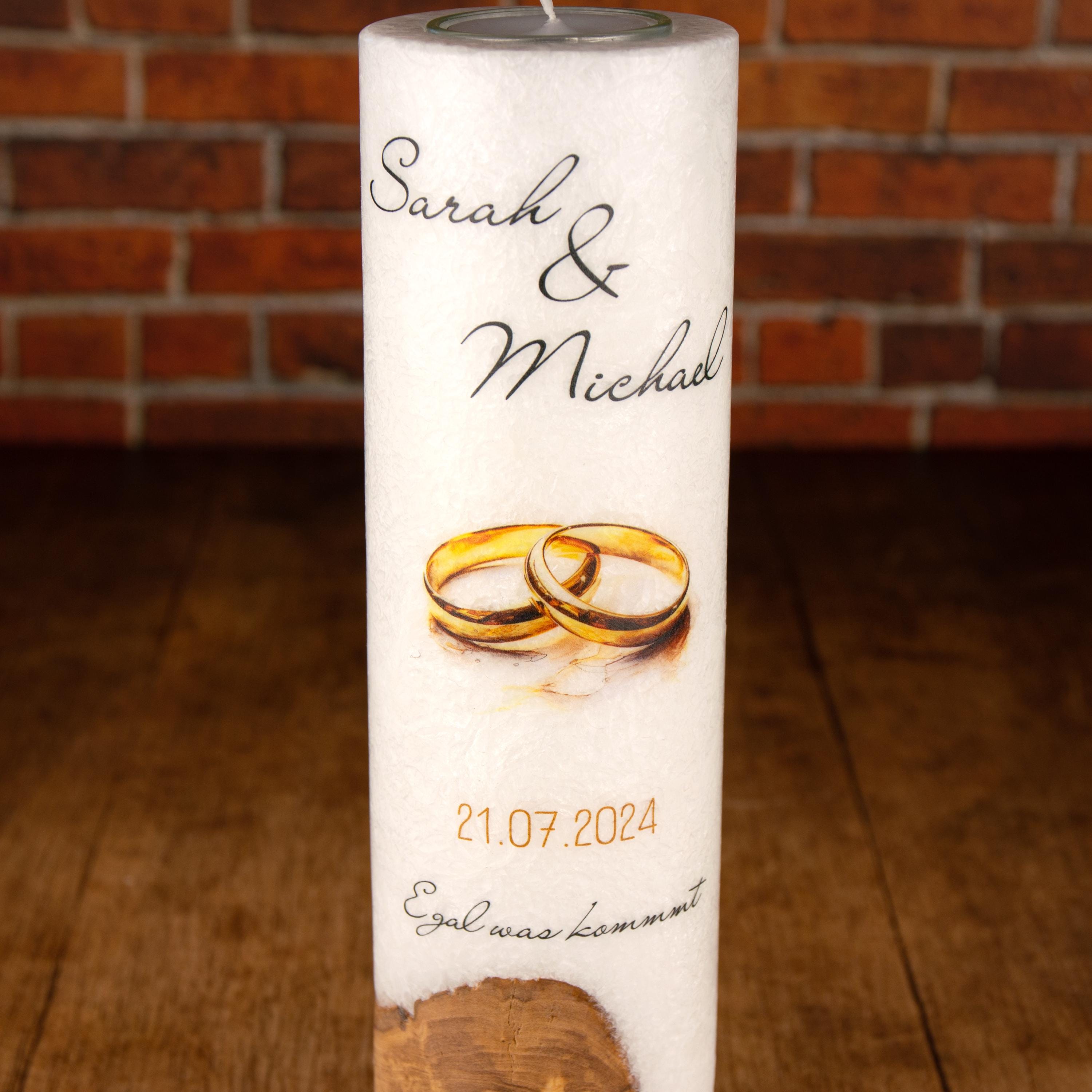Hochzeitskerze Holzeinlage Ringe - individuelle Fertigung - Für die Hochzeit - Traukerze - Holzkerze - Hochzeitskerze mit Holz