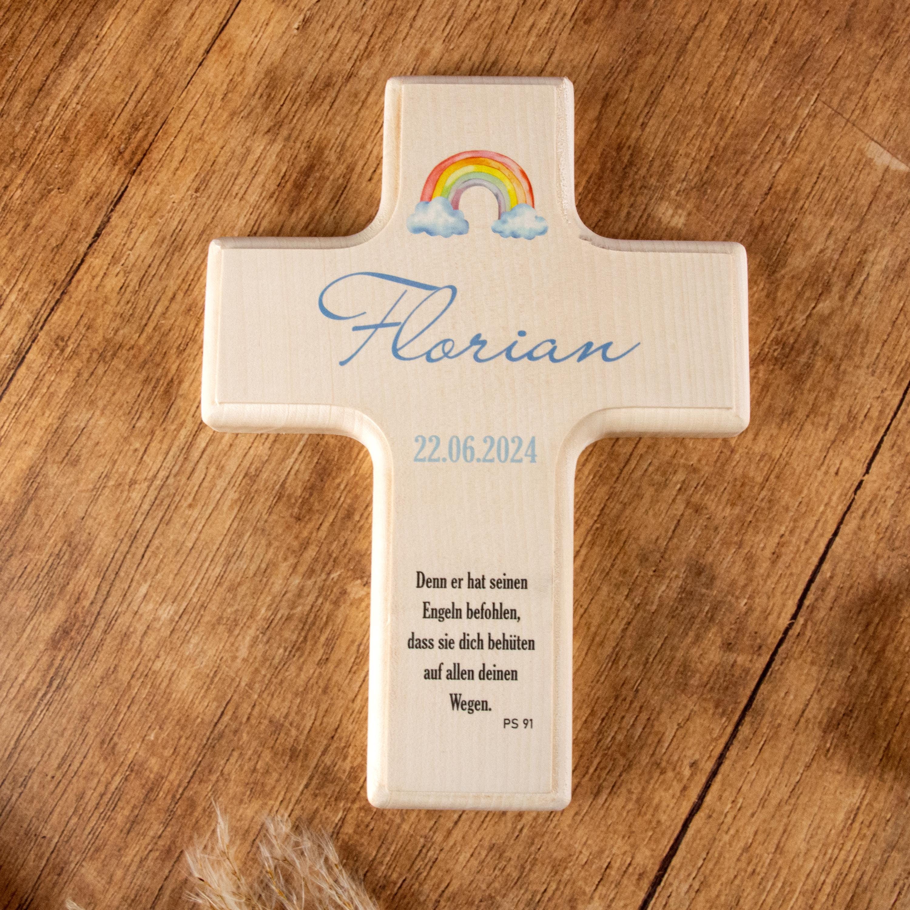 Taufkreuz, Kreuz zur Tauf, personalisiertes Kreuz, Kreuz mit Namen, Geschenk zur Taufe, Taufgeschenk, Taufe, Regenbogen