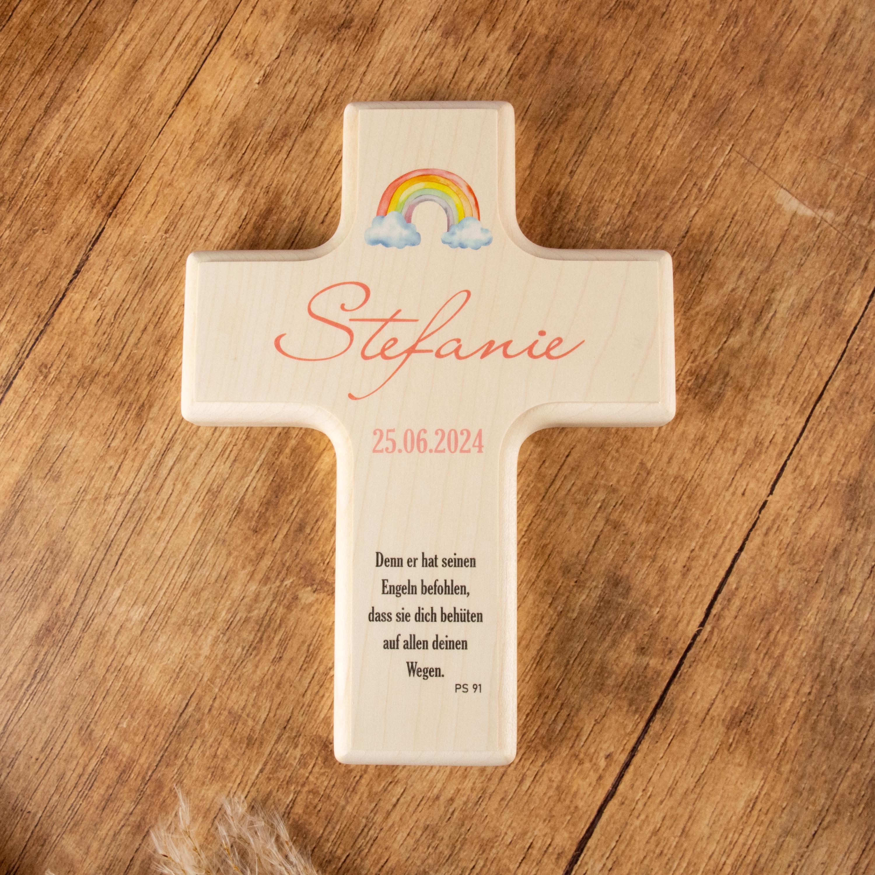 Taufkreuz, Kreuz zur Tauf, personalisiertes Kreuz, Kreuz mit Namen, Geschenk zur Taufe, Taufgeschenk, Taufe, Regenbogen