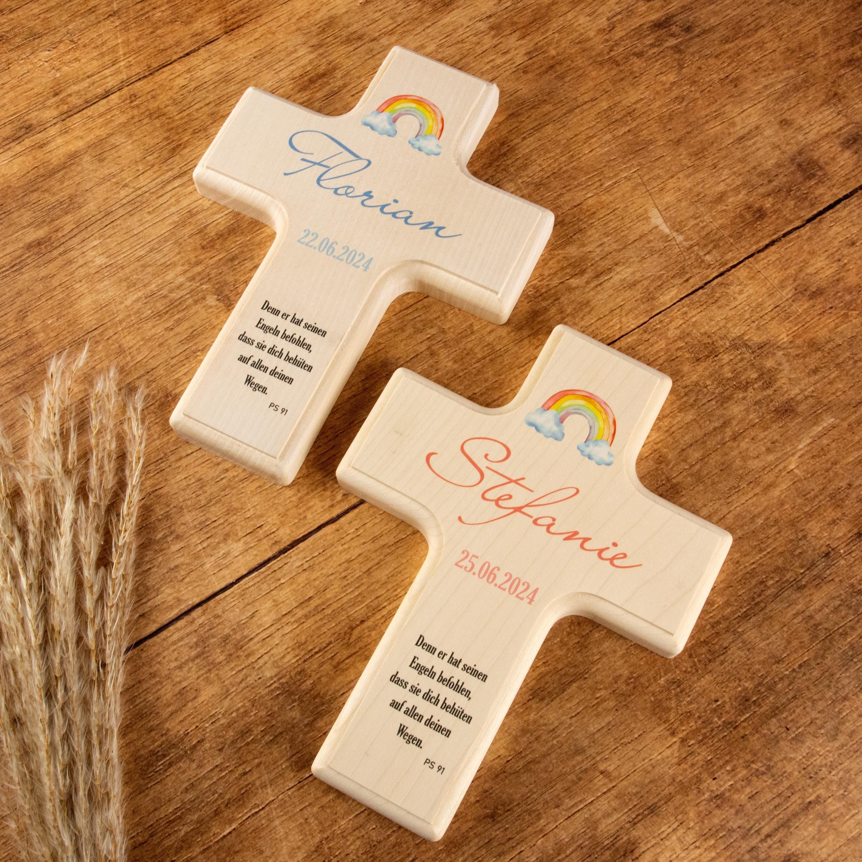 Taufkreuz, Kreuz zur Tauf, personalisiertes Kreuz, Kreuz mit Namen, Geschenk zur Taufe, Taufgeschenk, Taufe, Regenbogen