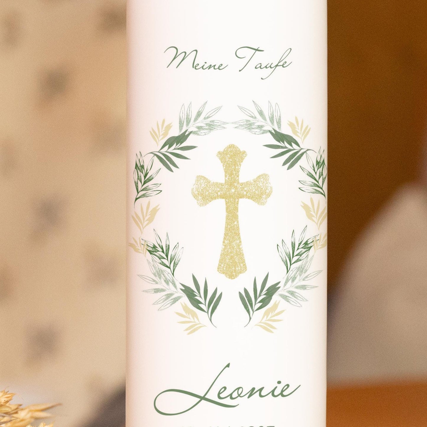Taufkerze Kreuz - Leonie - Für die Taufe, Kerze zur Taufe, Taufkerze, Personalisierte Taufkerze