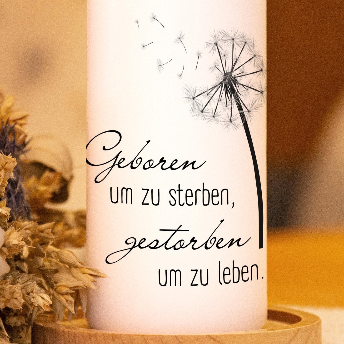 Trauerkerze Pusteblume - Geboren, Gedenklicht, Geschenk für Trauernde, Trauergeschenk, Kordolenzgeschenk, Geschenk für Angehörige