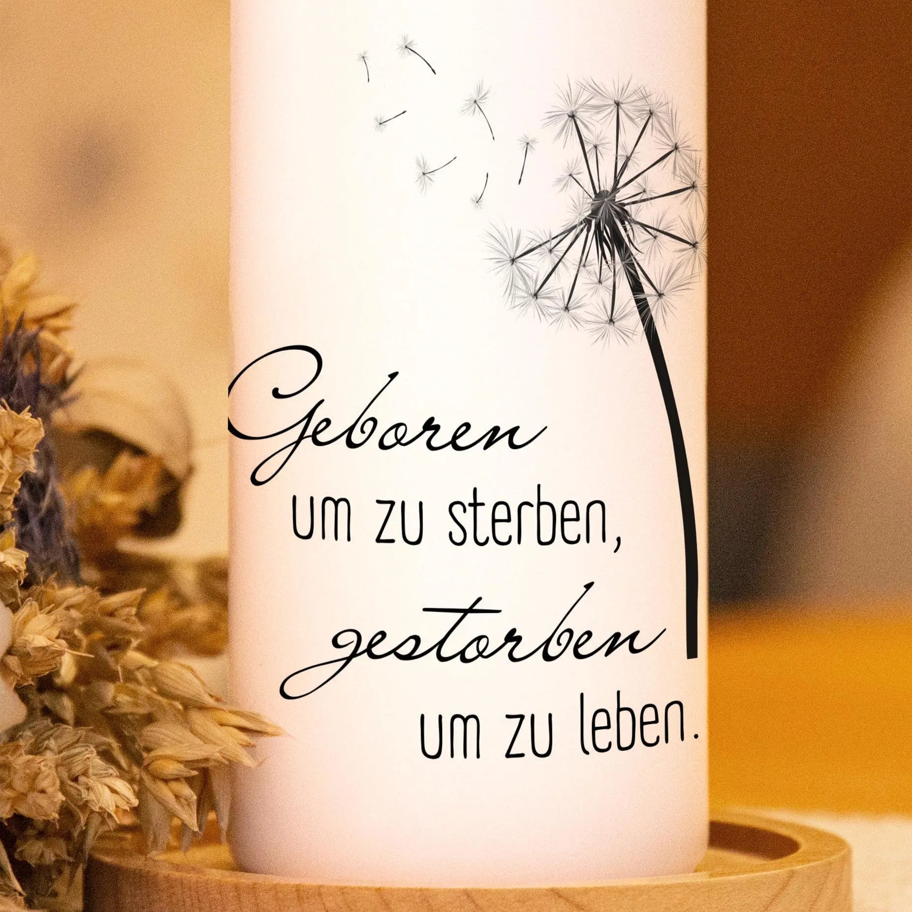 Trauerkerze Pusteblume - Geboren, Gedenklicht, Geschenk für Trauernde, Trauergeschenk, Kordolenzgeschenk, Geschenk für Angehörige