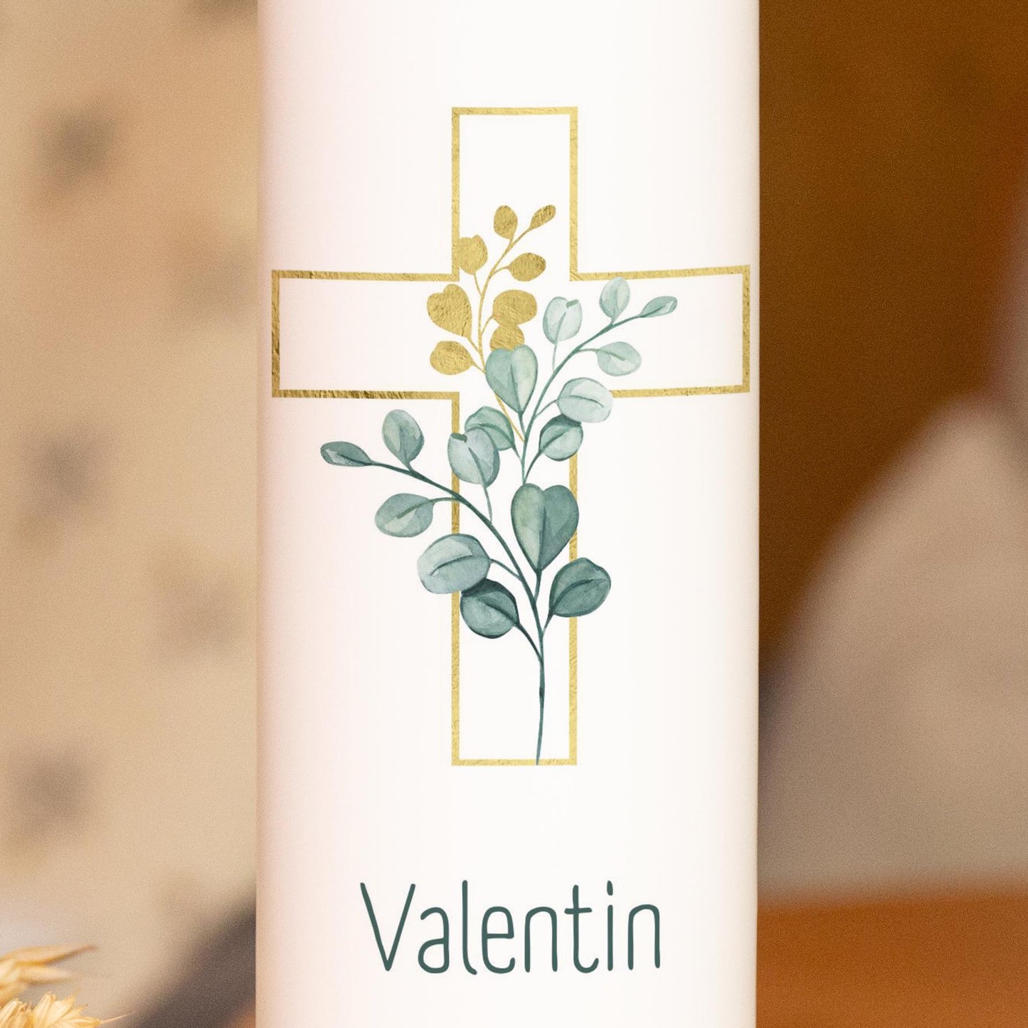 Taufkerze Kreuz - Valentin - Für die Taufe, Kerze zur Taufe, Taufkerze, Personalisierte Taufkerze