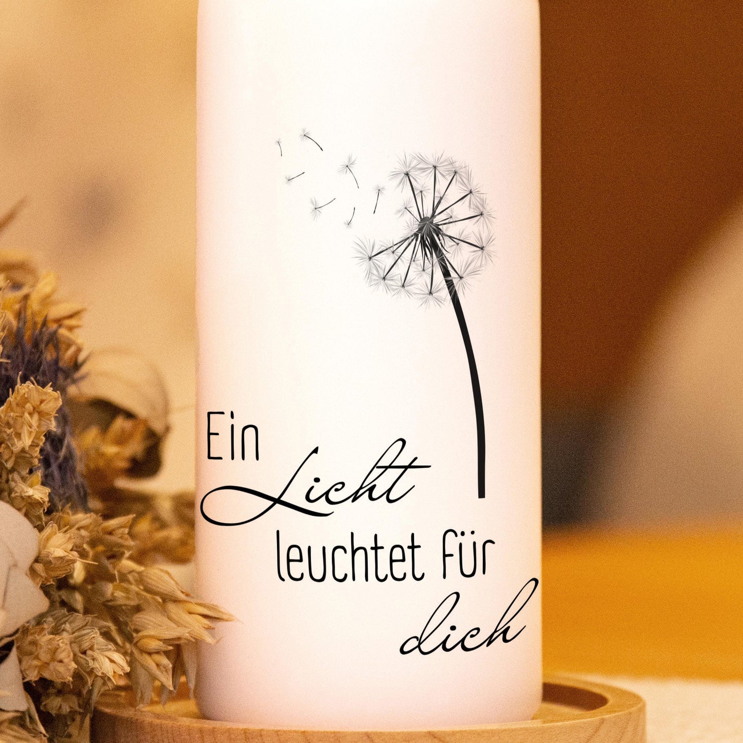 Trauerkerze Pusteblume - Ein Licht, Gedenklicht, Geschenk für Trauernde, Trauergeschenk, Kordolenzgeschenk, Geschenk für Angehörige