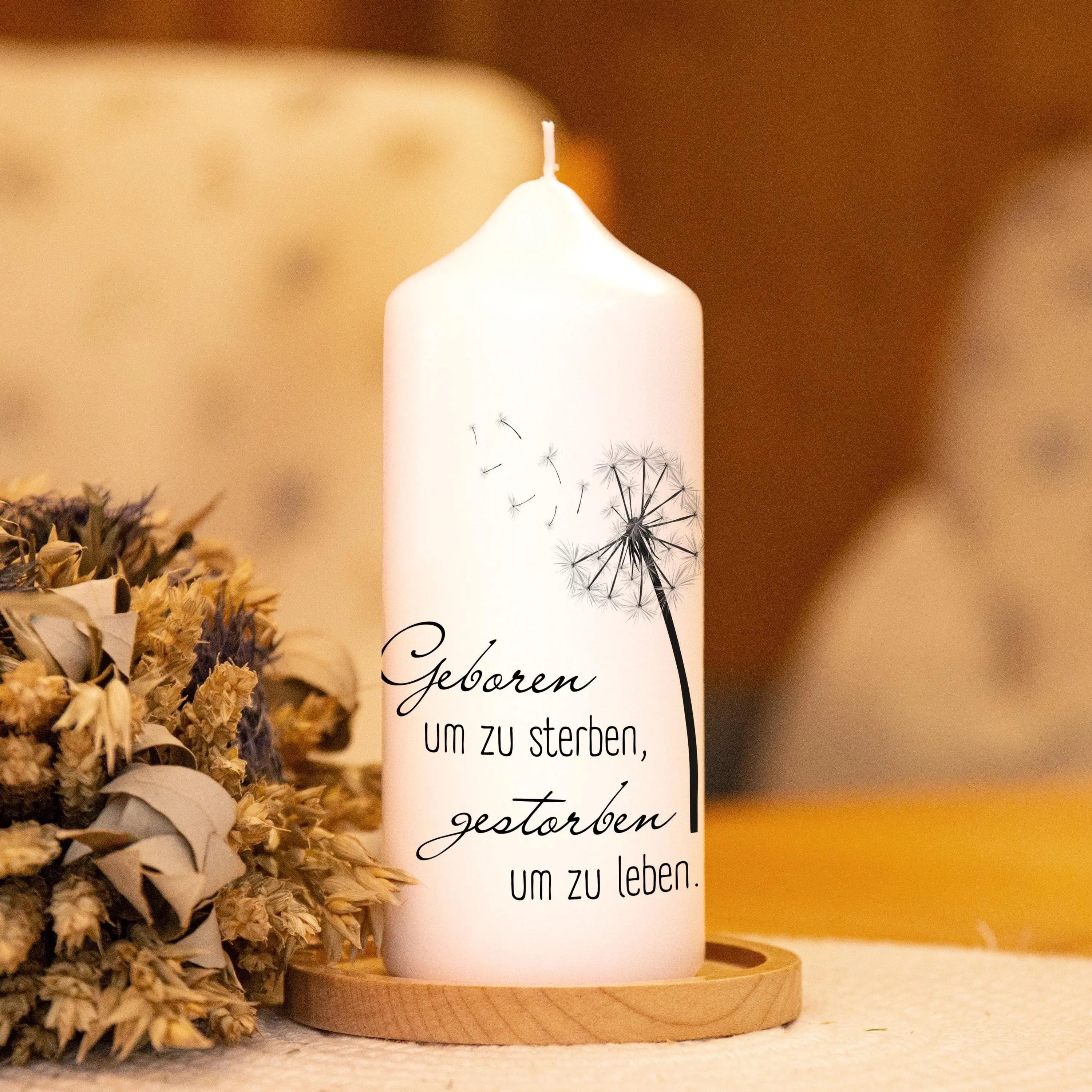 Trauerkerze Pusteblume - Geboren, Gedenklicht, Geschenk für Trauernde, Trauergeschenk, Kordolenzgeschenk, Geschenk für Angehörige