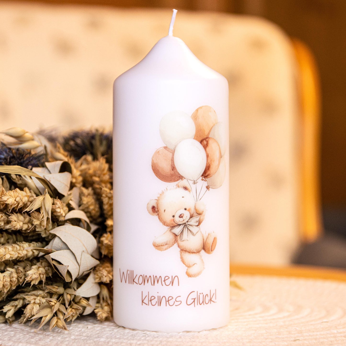 Geschenkkerze Bärenbande - Geschenk zur Geburt, Geburtskerze, Patenkerze, Geschenk an Eltern, Geschenk für Baby
