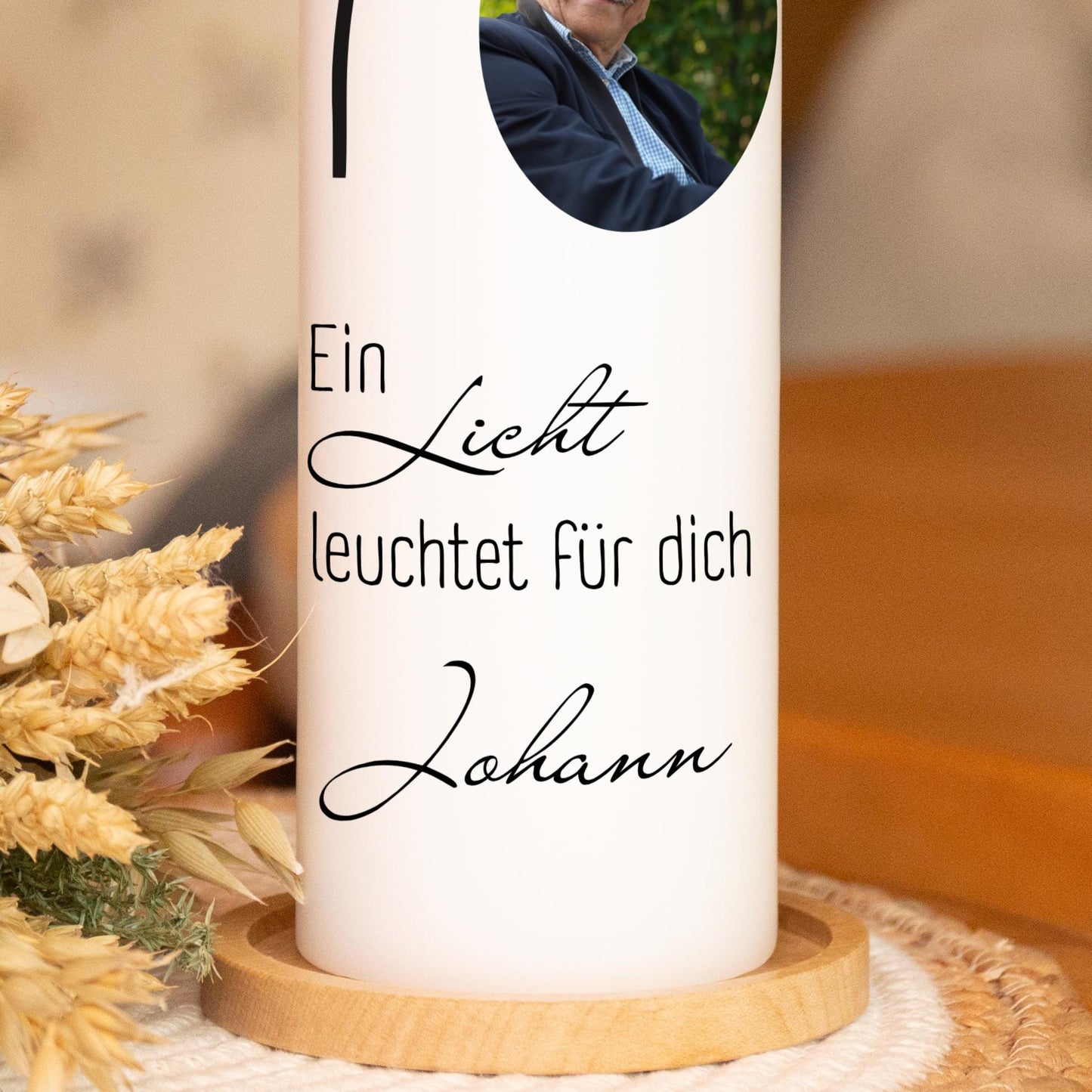 Trauerkerze Pusteblume - Johann mit Foto, Gedenklicht, Geschenk für Trauernde, Trauergeschenk, Trauerlicht, Geschenk Angehörige, Gedenkkerze