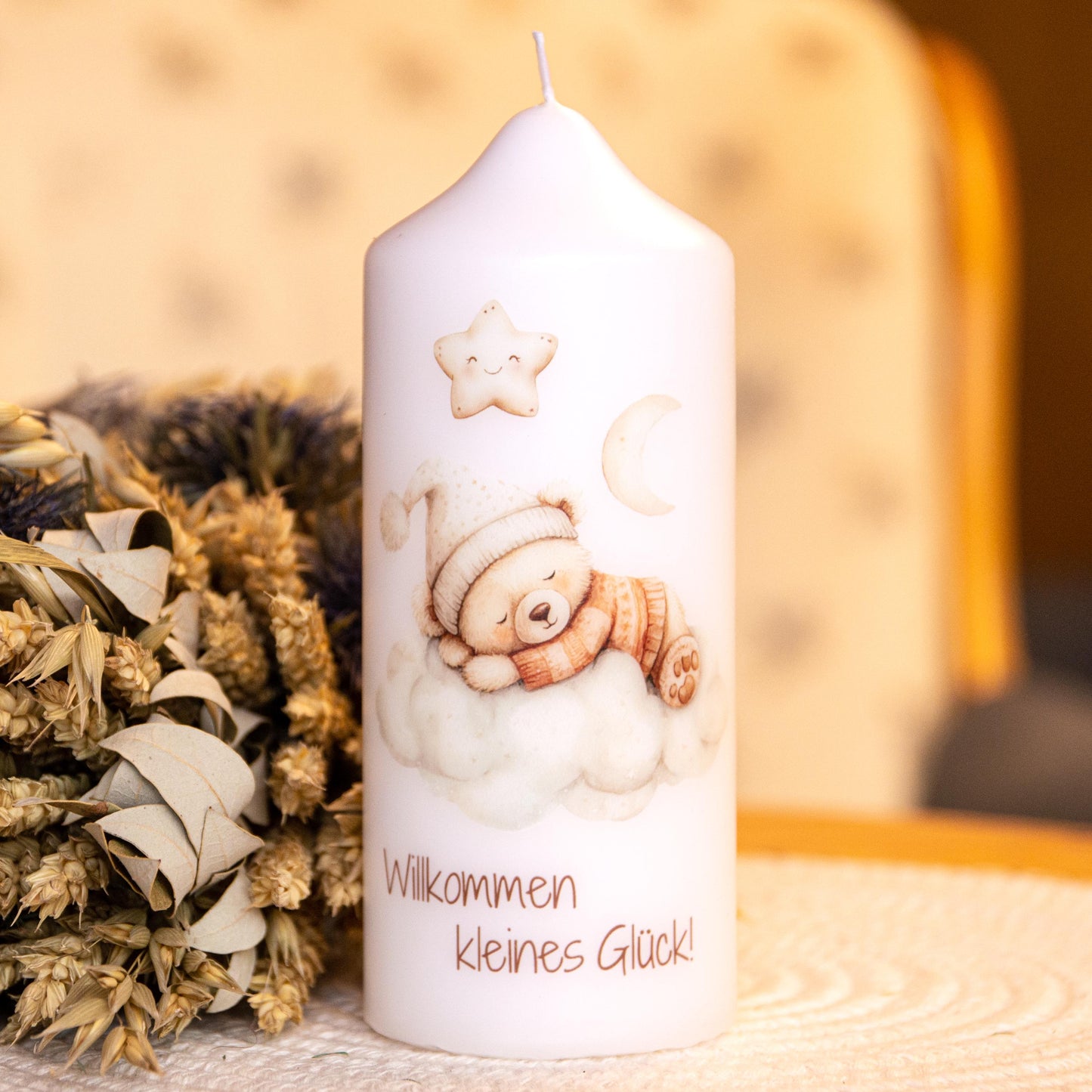Geschenkkerze Bärenbande - Geschenk zur Geburt, Geburtskerze, Patenkerze, Geschenk an Eltern, Geschenk für Baby