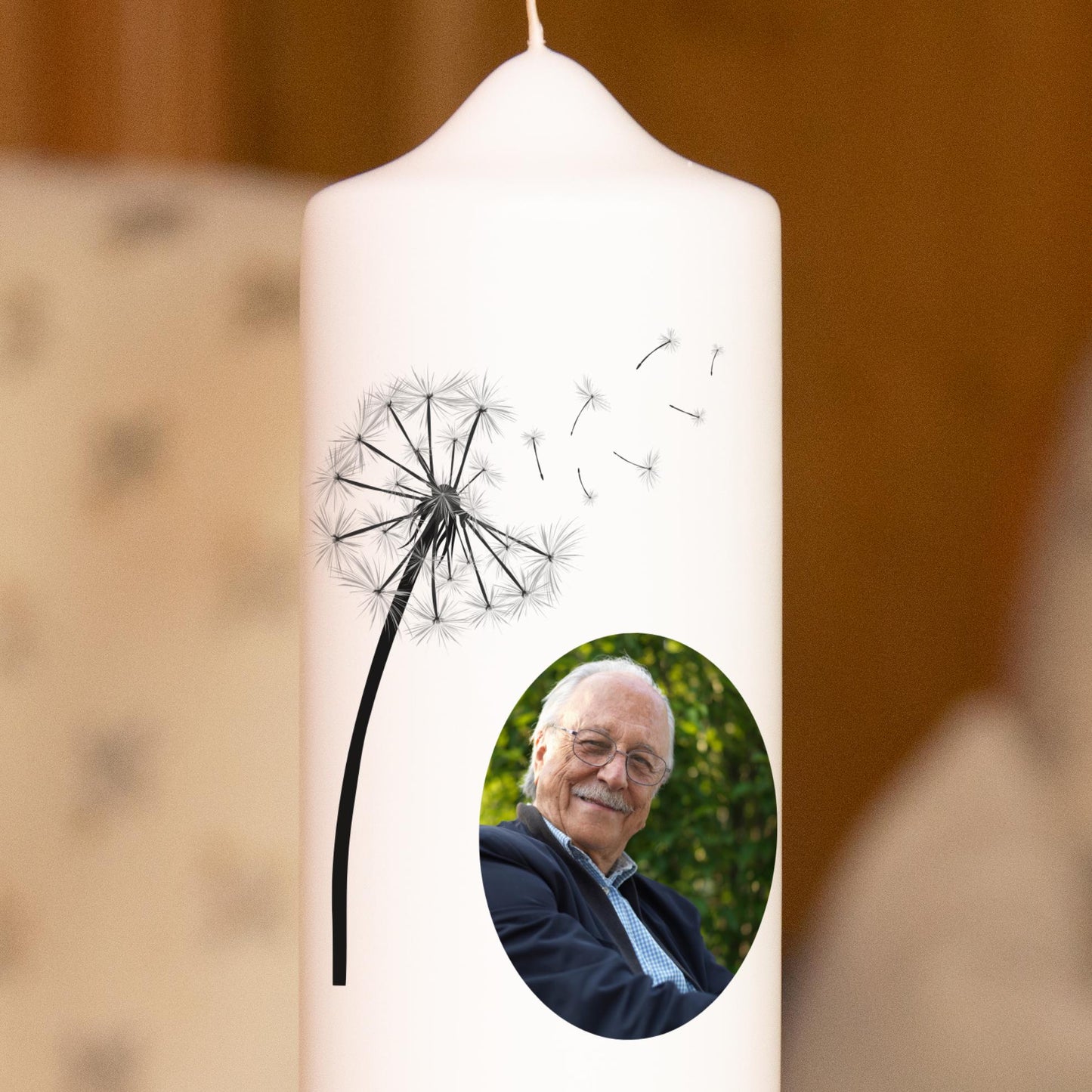 Trauerkerze Pusteblume - Johann mit Foto, Gedenklicht, Geschenk für Trauernde, Trauergeschenk, Trauerlicht, Geschenk Angehörige, Gedenkkerze
