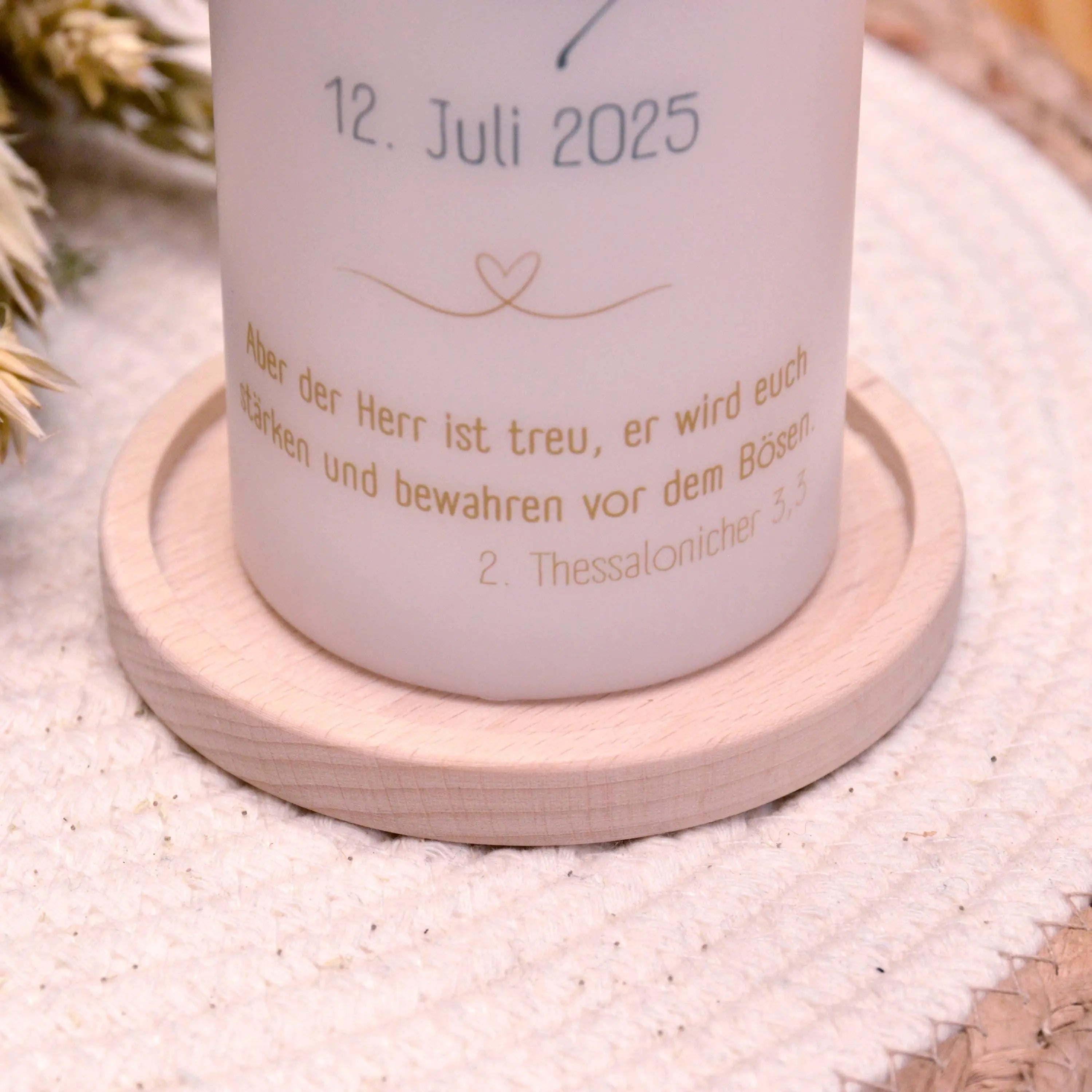 Kerzenteller für Taufkerze, Hochzeitskerze etc., massives Buchenholz, für Kerzen bis ca 8cm Durchmesser