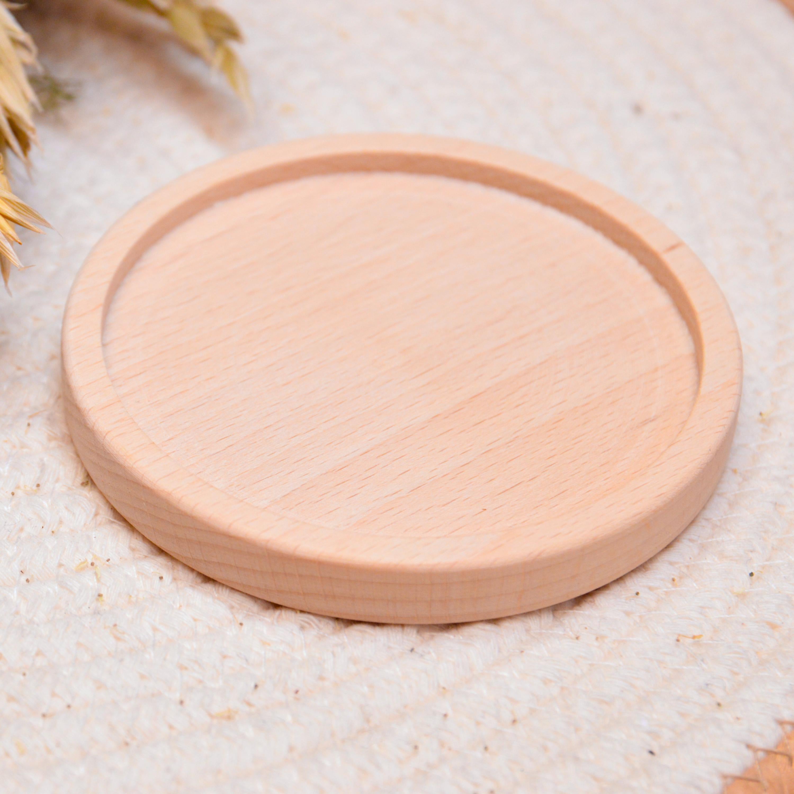 Kerzenteller für Taufkerze, Hochzeitskerze etc., massives Buchenholz, für Kerzen bis ca 8cm Durchmesser