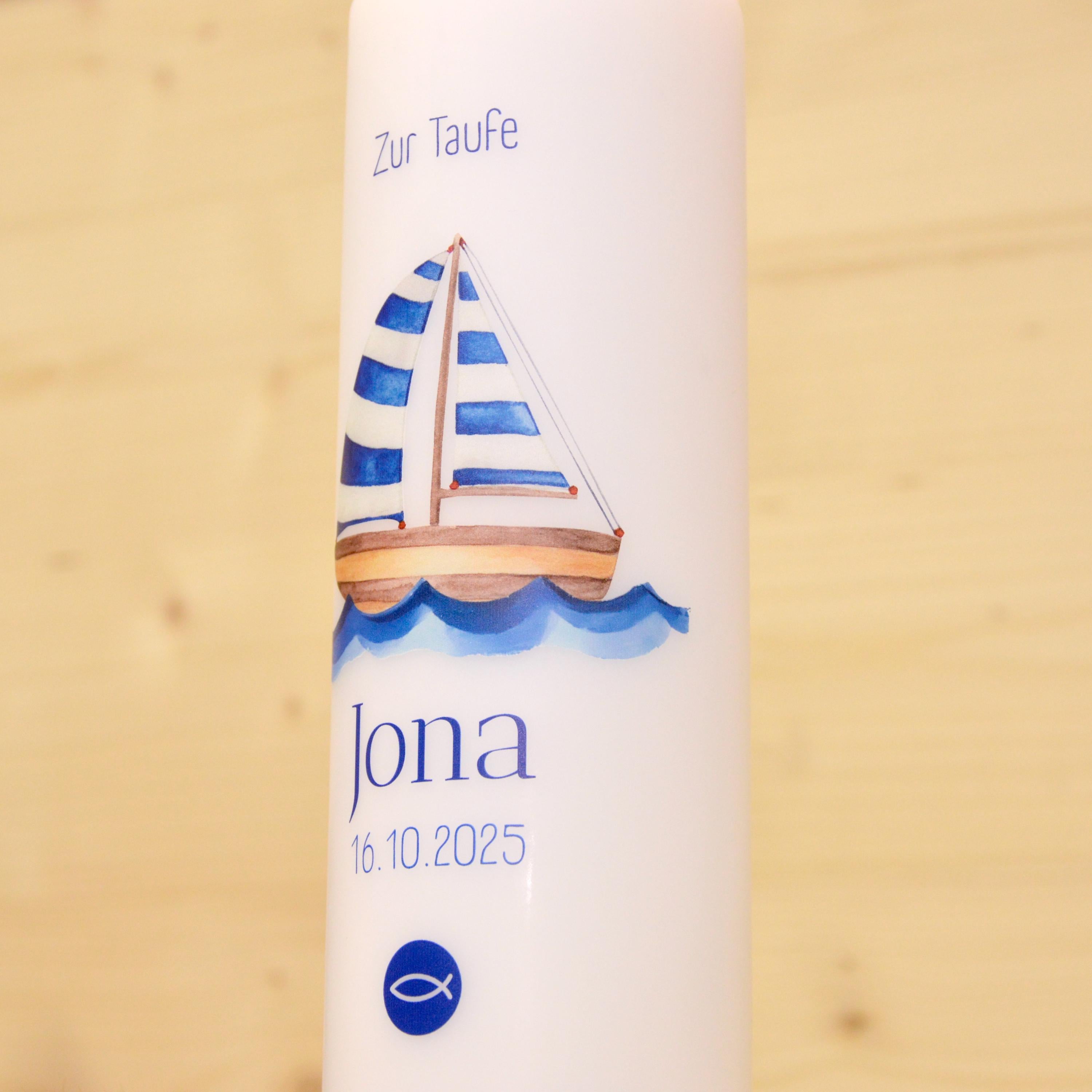 Taufkerze Schiff - Jona - Geschenk zur Taufe - Taufkerze Boot, Kerze zur Taufe, Taufkerze, Personalisierte Taufkerze
