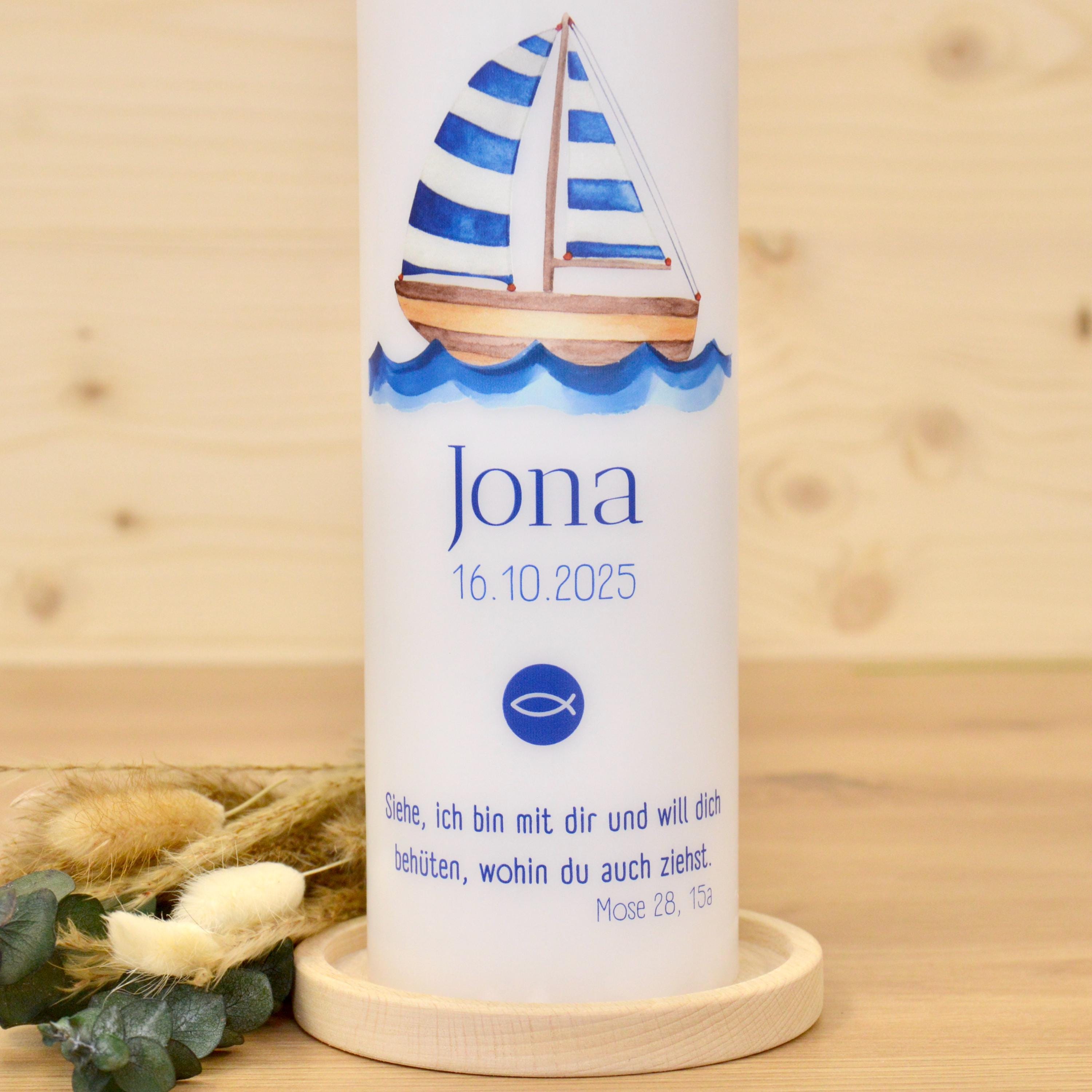Taufkerze Schiff - Jona - Geschenk zur Taufe - Taufkerze Boot, Kerze zur Taufe, Taufkerze, Personalisierte Taufkerze