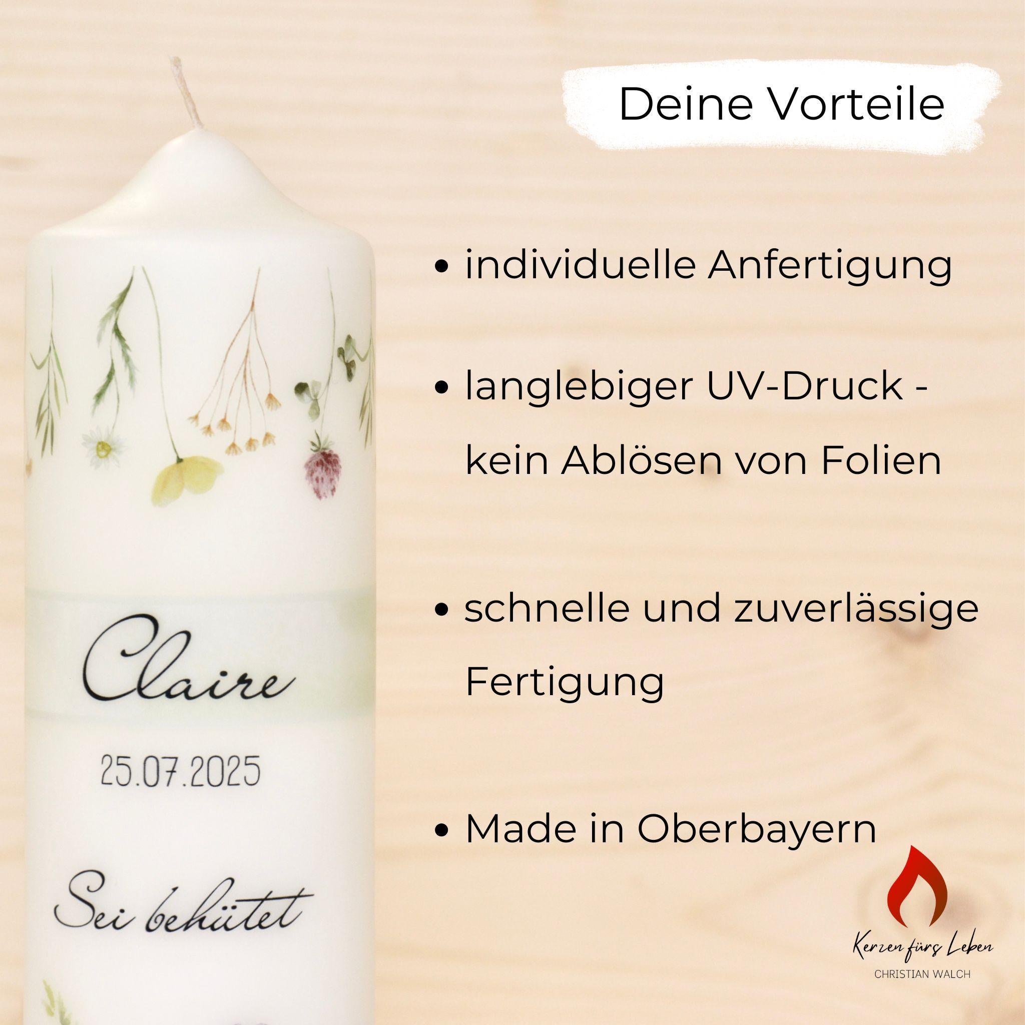 Hochzeitskerze Blumenkranz - Zwei Herzen - individuelle Fertigung - Für die Hochzeit - Traukerze