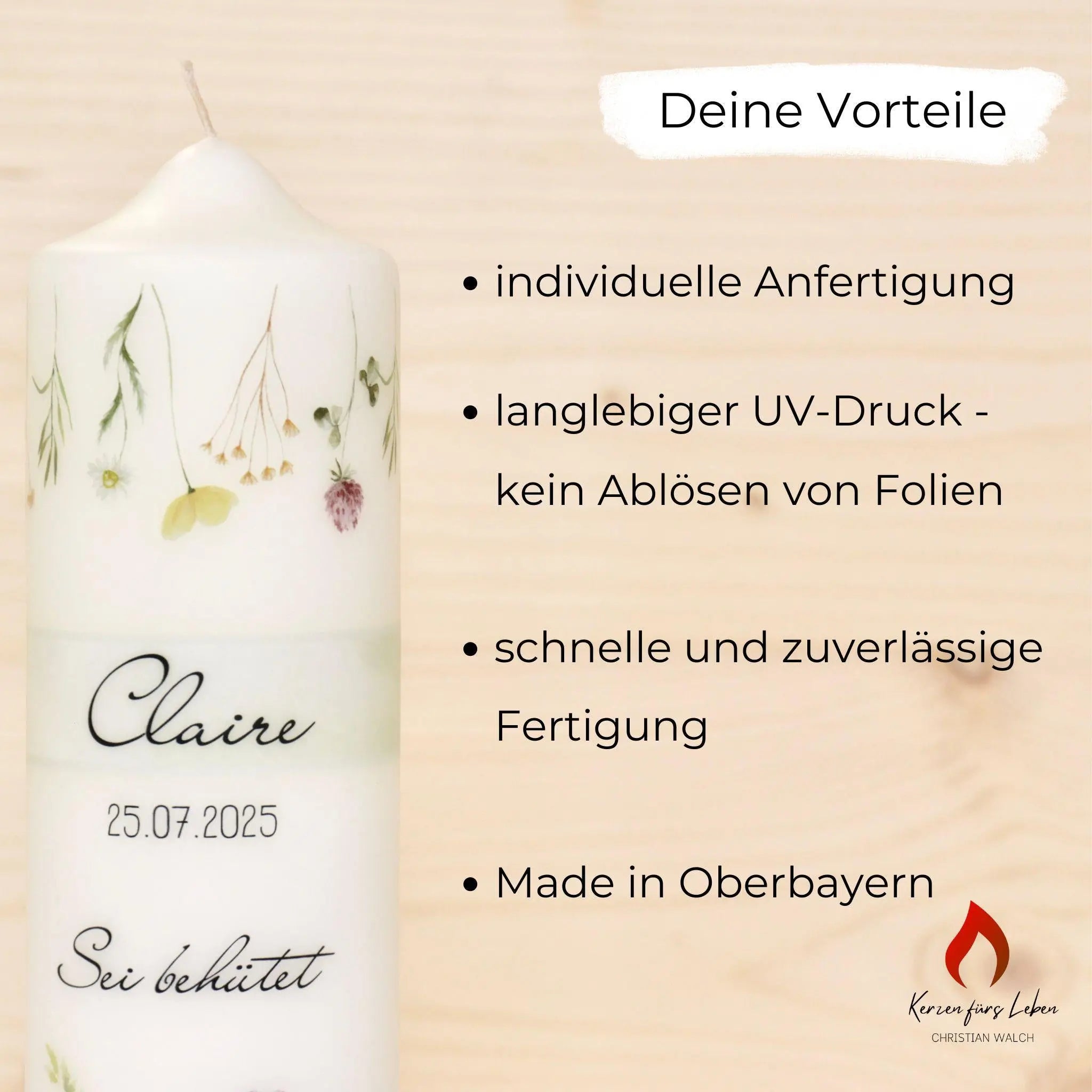Hochzeitskerze Blumenkranz - Zwei Herzen - individuelle Fertigung - Für die Hochzeit - Traukerze