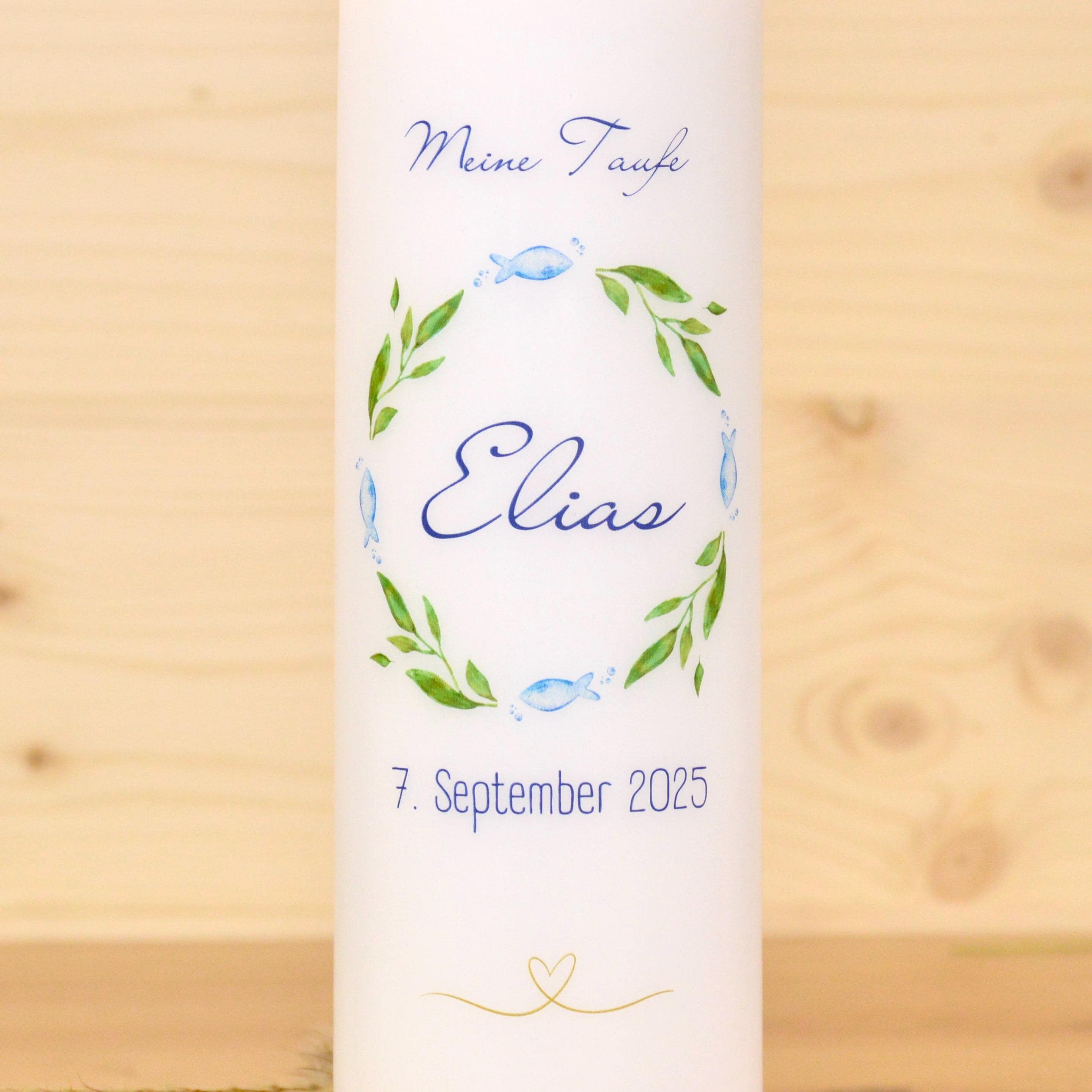 Taufkerze Fische - Elias - Geschenk zur Taufe - Taufkerze Fischmotiv, Kerze zur Taufe, Taufkerze, Personalisierte Taufkerze