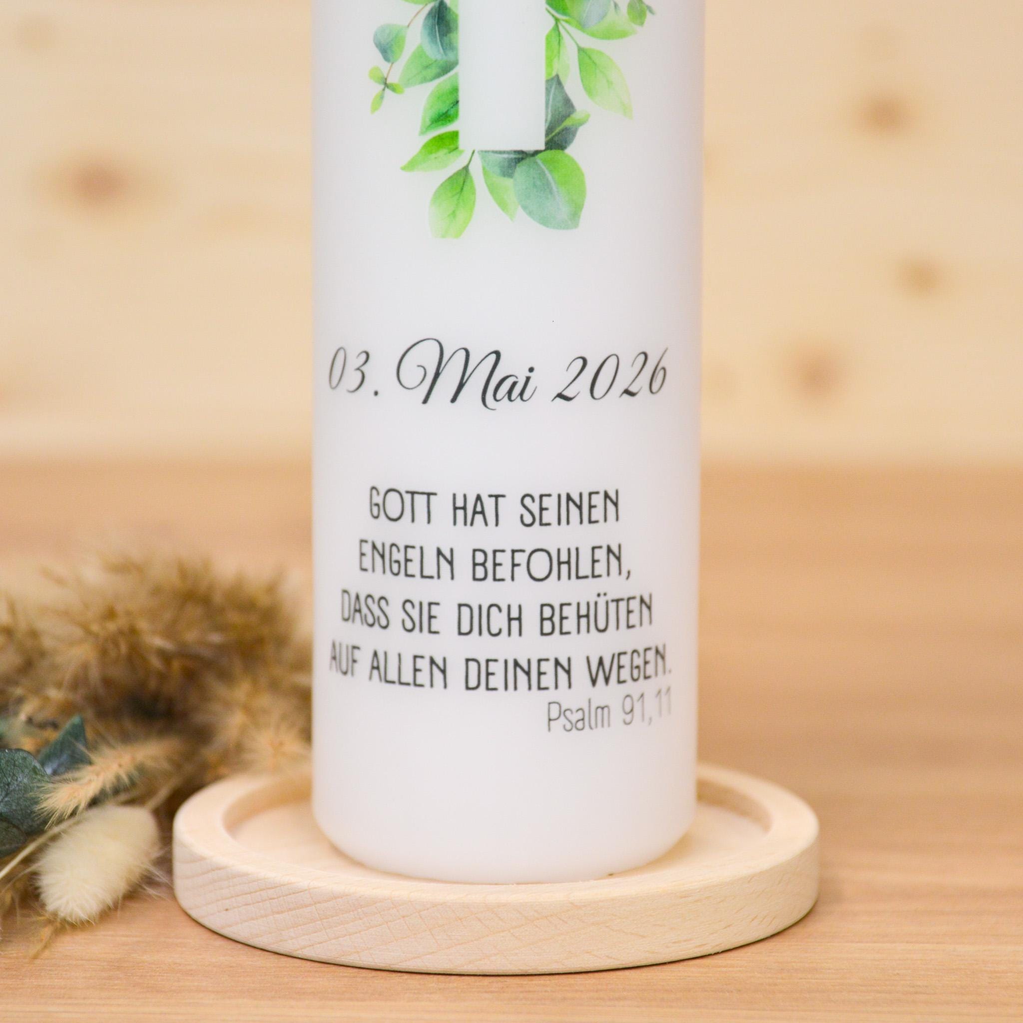 Personalisierte Kommunionkerze Kreuz Leon – Mit Name, Datum & Spruch – Kerze zur Erstkommunion - Erstkommunion