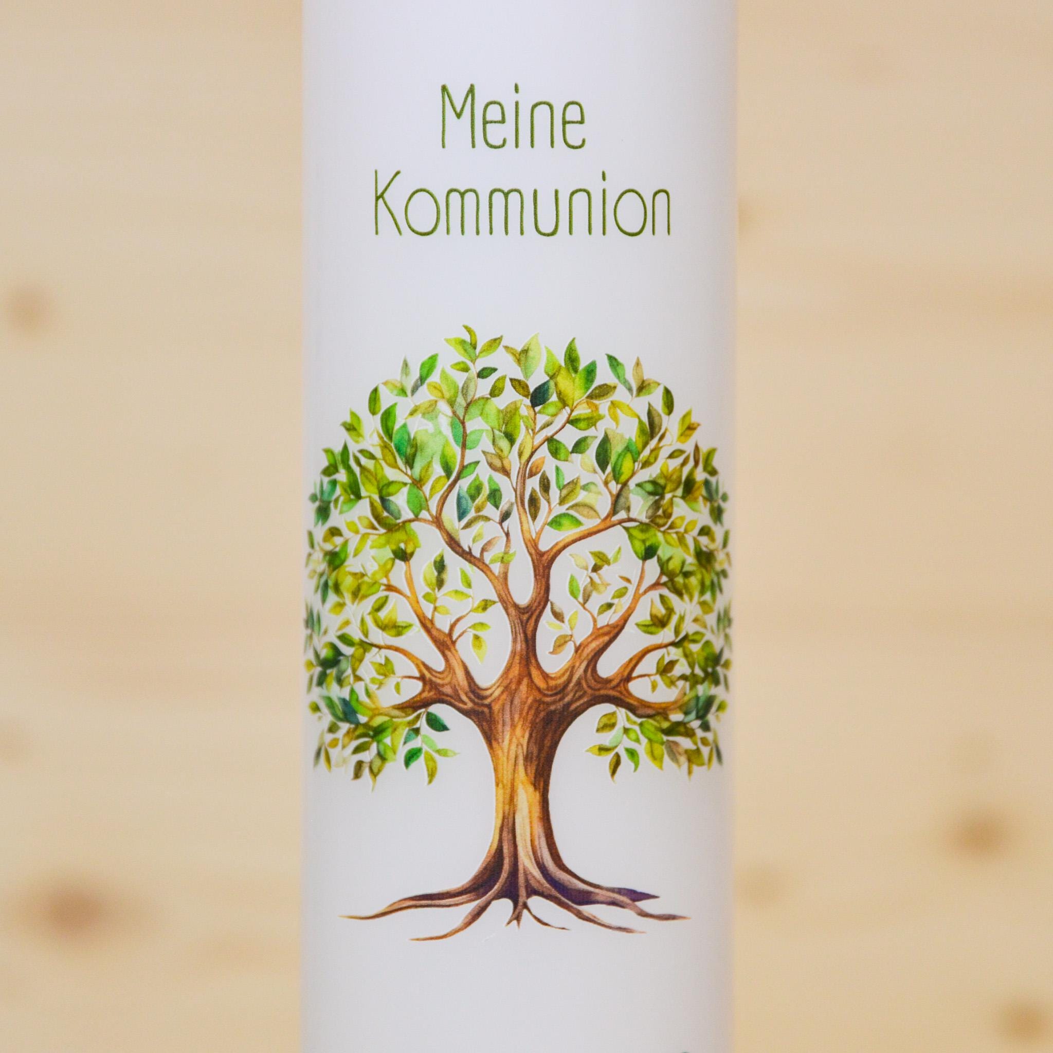 Personalisierte Kommunionkerze Lebensbaum Markus – Mit Name, Datum & Spruch – Kerze zur Erstkommunion - Erstkommunion