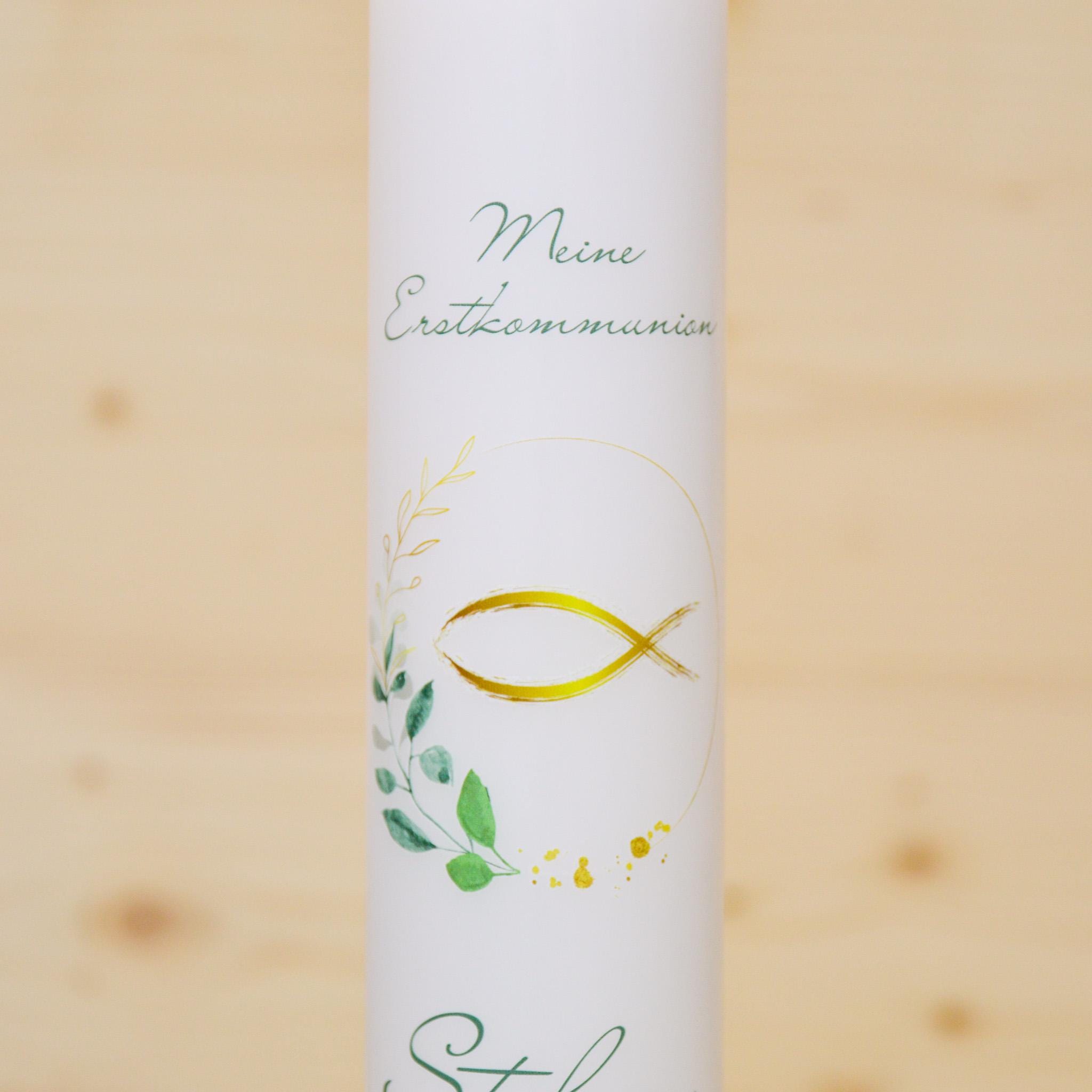 Personalisierte Kommunionkerze Fisch Stefan – Mit Name, Datum & Spruch – Kerze zur Erstkommunion - Erstkommunion