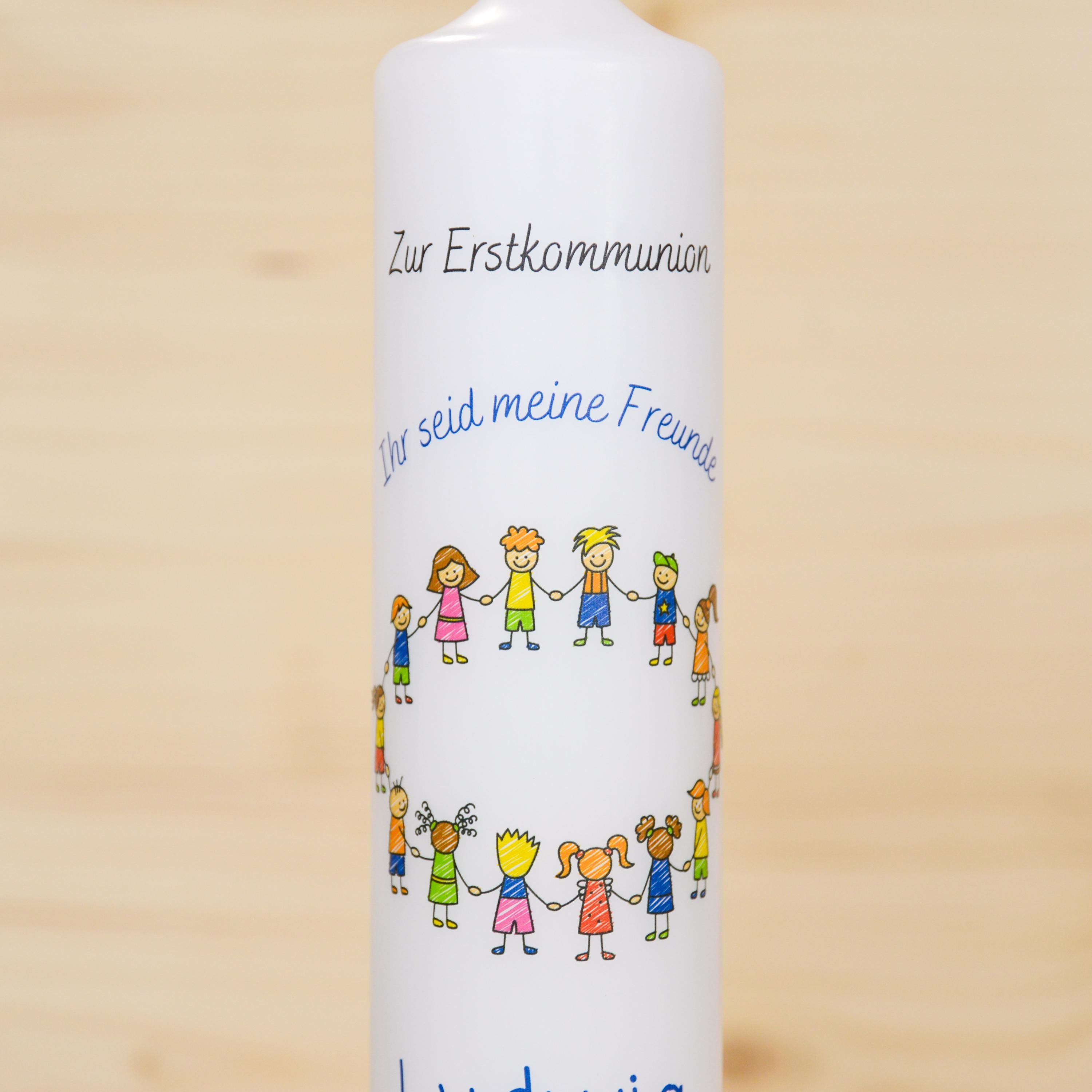 Personalisierte Kommunionkerze 2026 Ludwig - Ihr seid meine Freunde – Mit Name, Datum & Spruch – Kerze Erstkommunion - Erstkommunion 2026