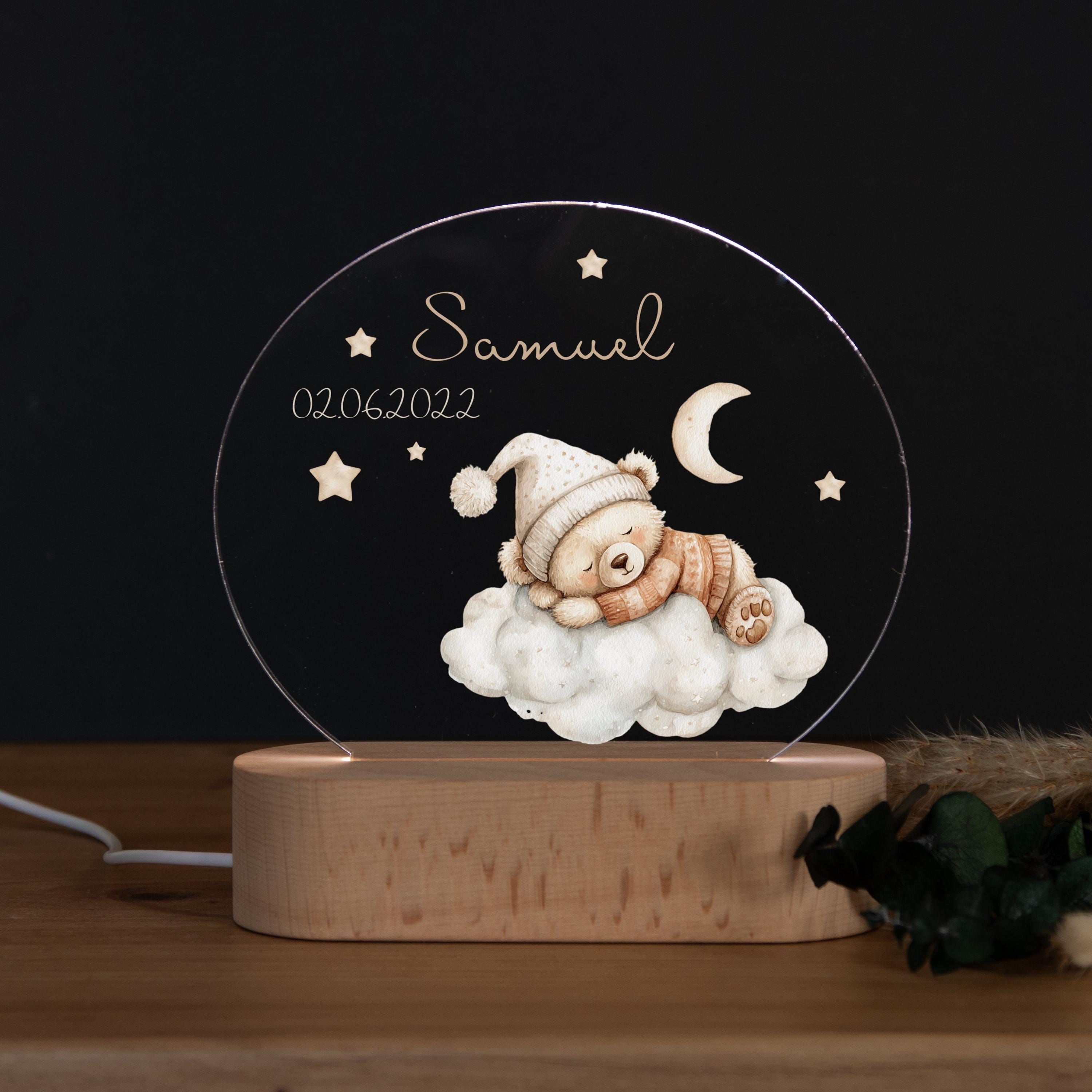 Personalisierte Nachtlampe Bär auf Wolke, Babygeschenk Geburt, Geschenk zur Geburt, Taufgeschenk, Geburtstagsgeschenk, Nachtlicht Kinder