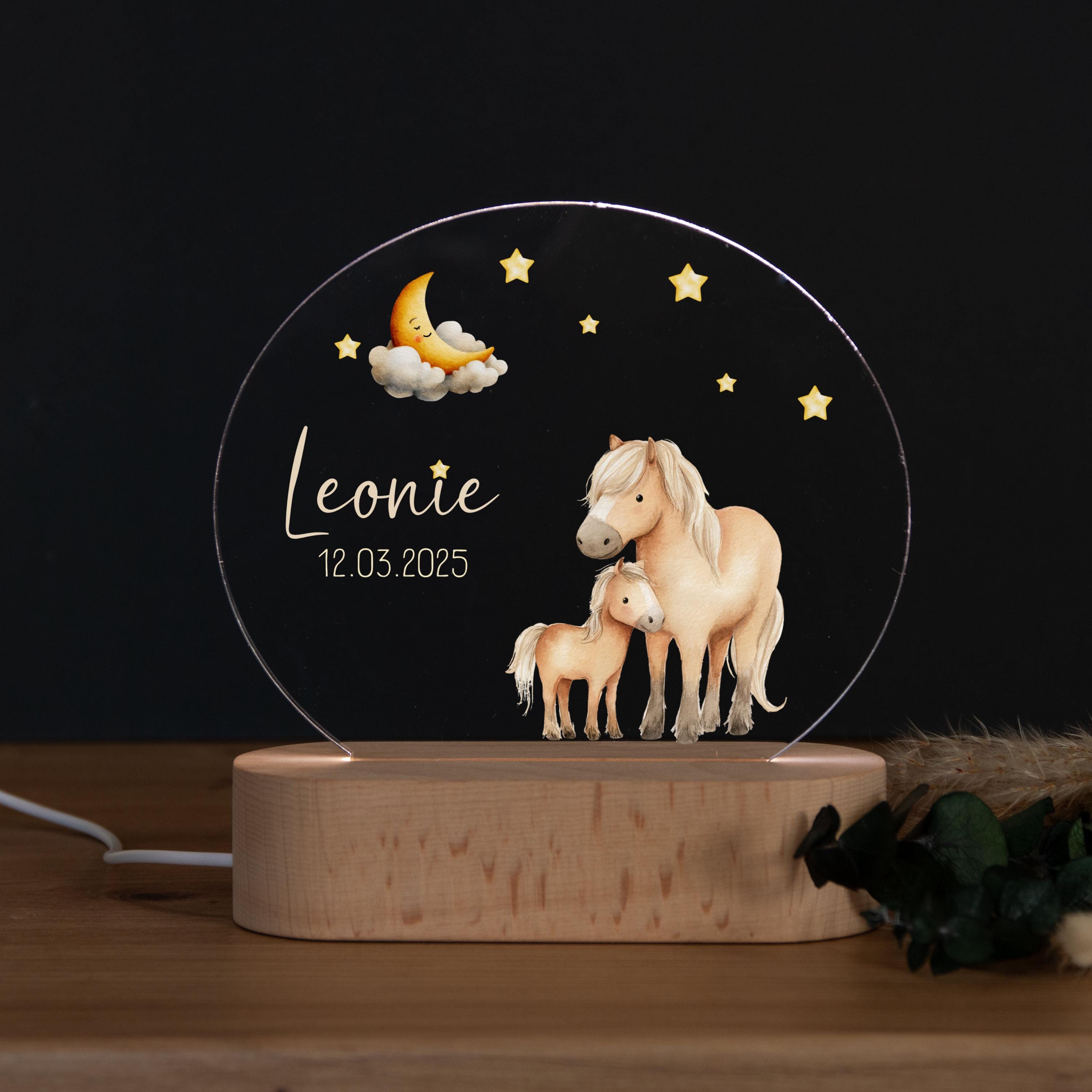 Personalisierte Nachtlampe Pferde Leonie, Babygeschenk Geburt, Geschenk zur Geburt, Taufgeschenk, Geburtstagsgeschenk, Nachtlicht Kinder