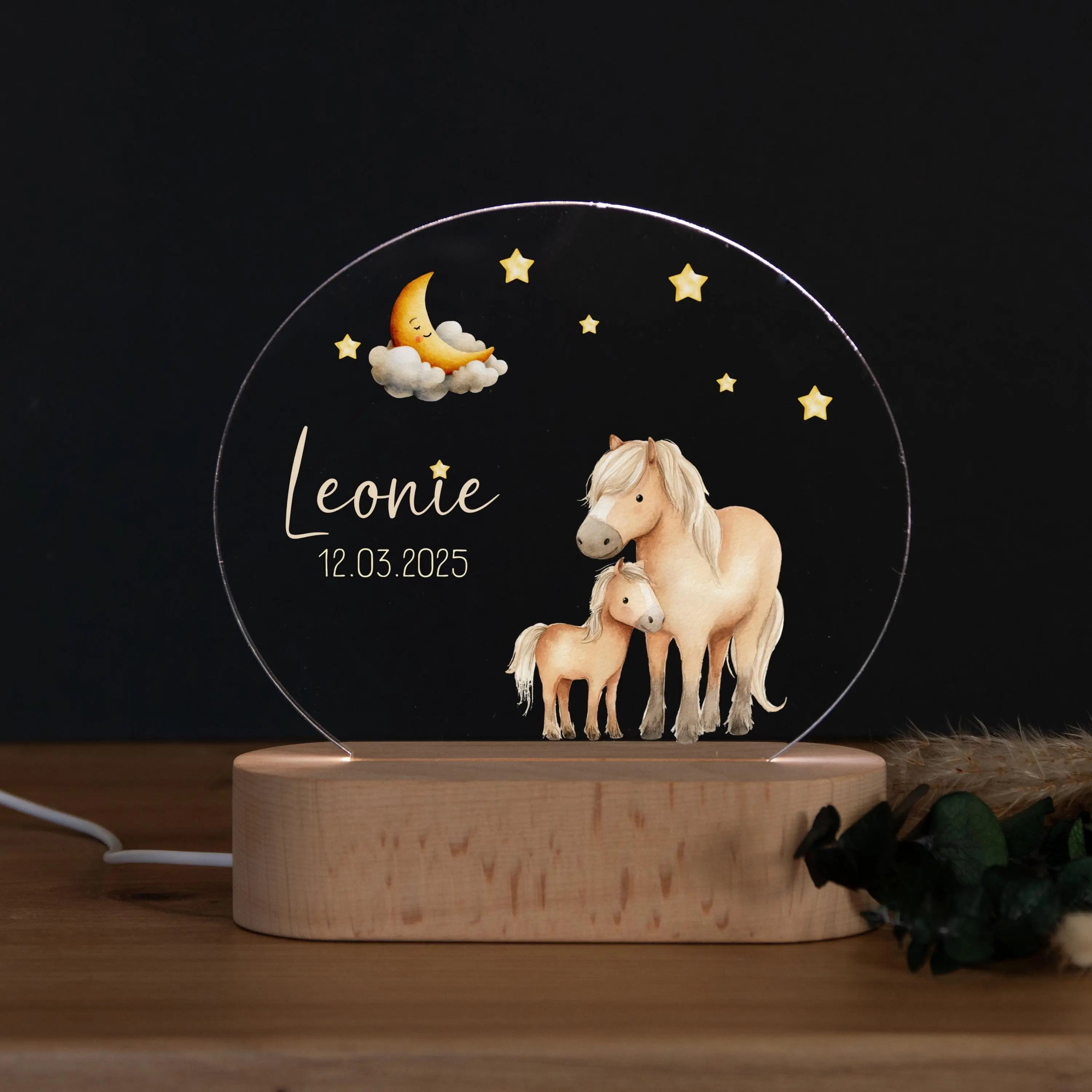 Personalisierte Nachtlampe Pferde Leonie, Babygeschenk Geburt, Geschenk zur Geburt, Taufgeschenk, Geburtstagsgeschenk, Nachtlicht Kinder