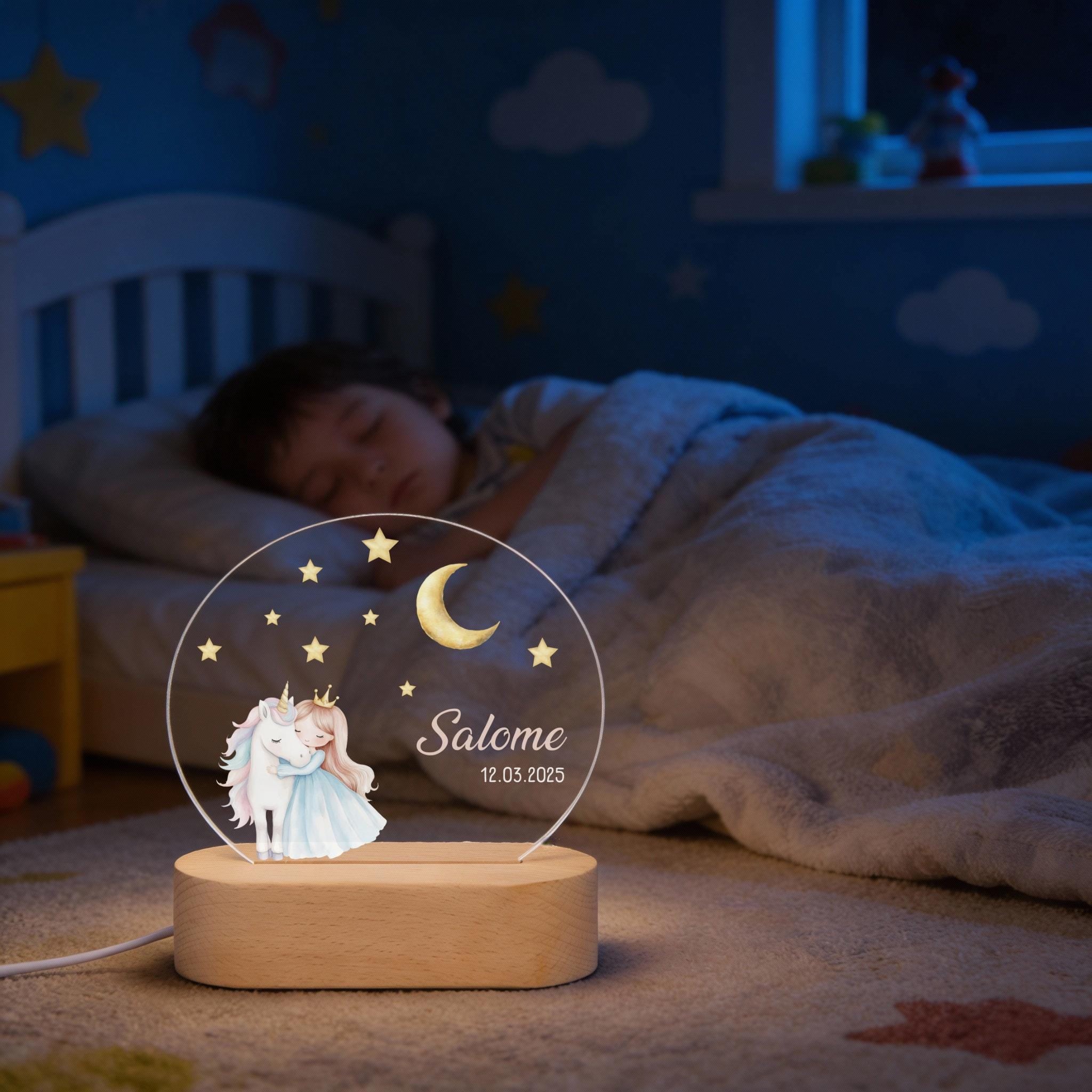 Personalisierte Nachtlampe Einhorn Prinzessin, Babygeschenk Geburt, Geschenk zur Geburt, Taufgeschenk, Geburtstagsgeschenk, Nachtlicht Kind