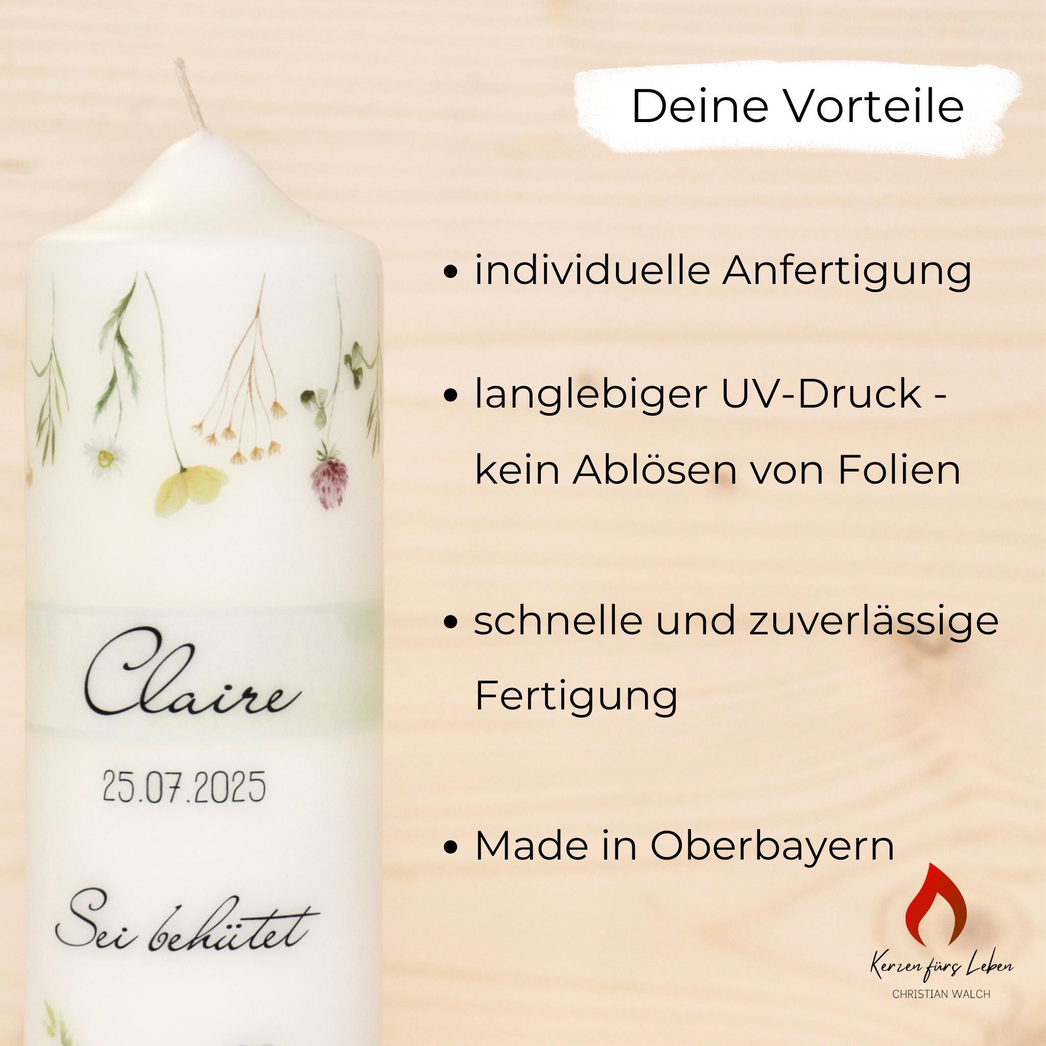 Personalisierte Kommunionkerze Kreuz Leon – Mit Name, Datum & Spruch – Kerze zur Erstkommunion - Erstkommunion