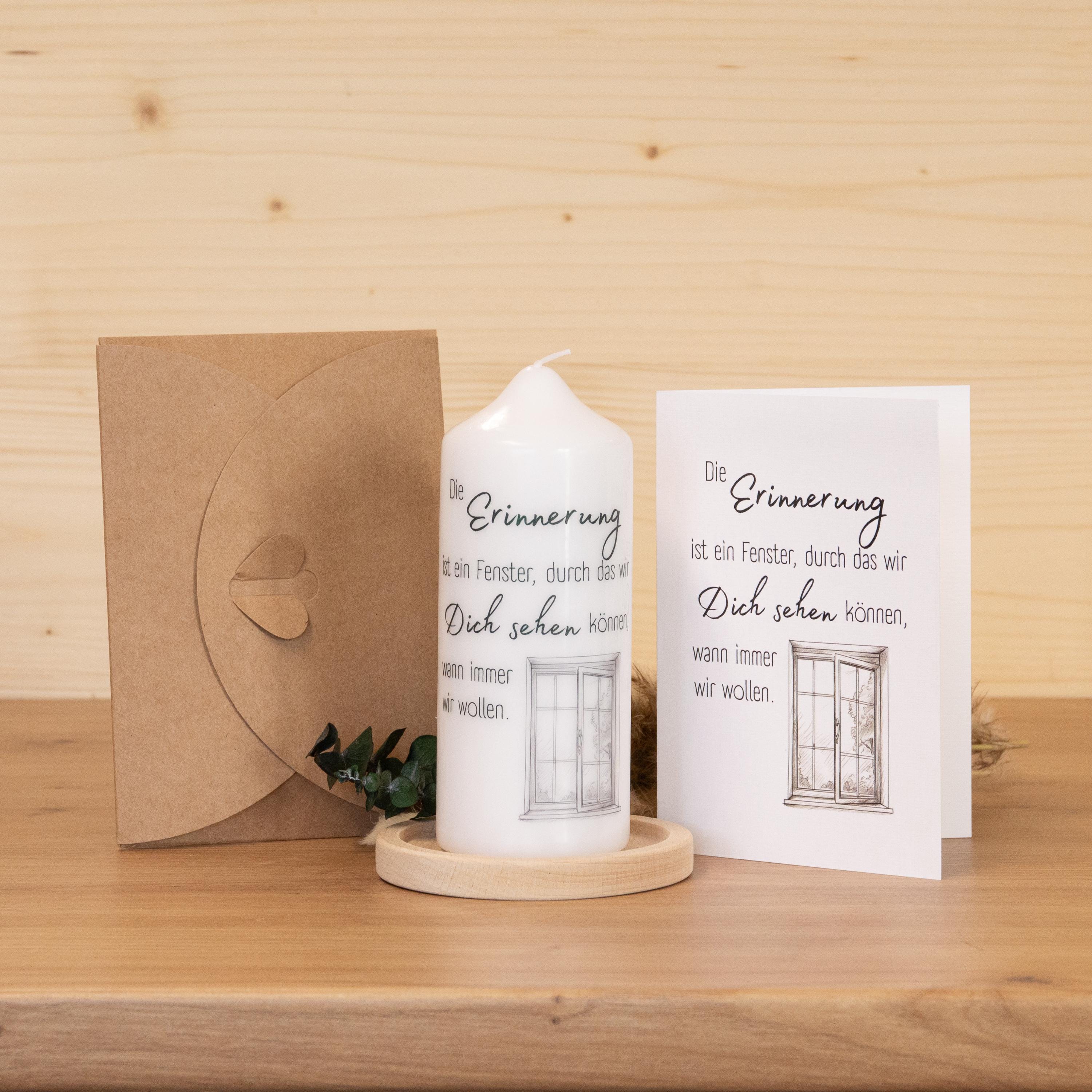 Trauerkerze - Die Erinnerung - Geschenkset mit Kerze, Grußkarte und Kuvert, Gedenklicht, Geschenk für Trauernde, Trauergeschenk