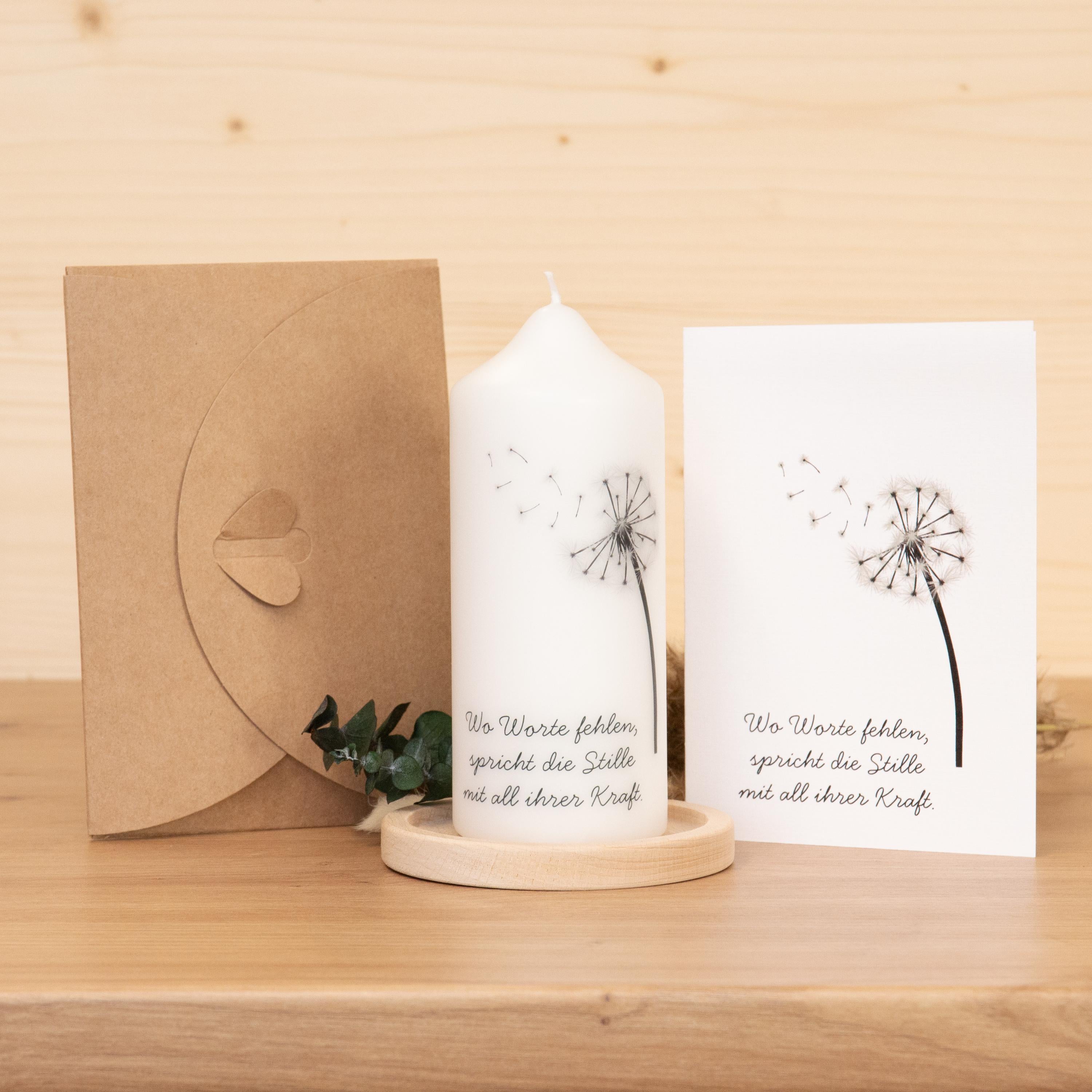 Trauerkerze - Wo Worte fehlen - Geschenkset mit Kerze, Grußkarte und Kuvert, Gedenklicht, Geschenk für Trauernde, Trauergeschenk