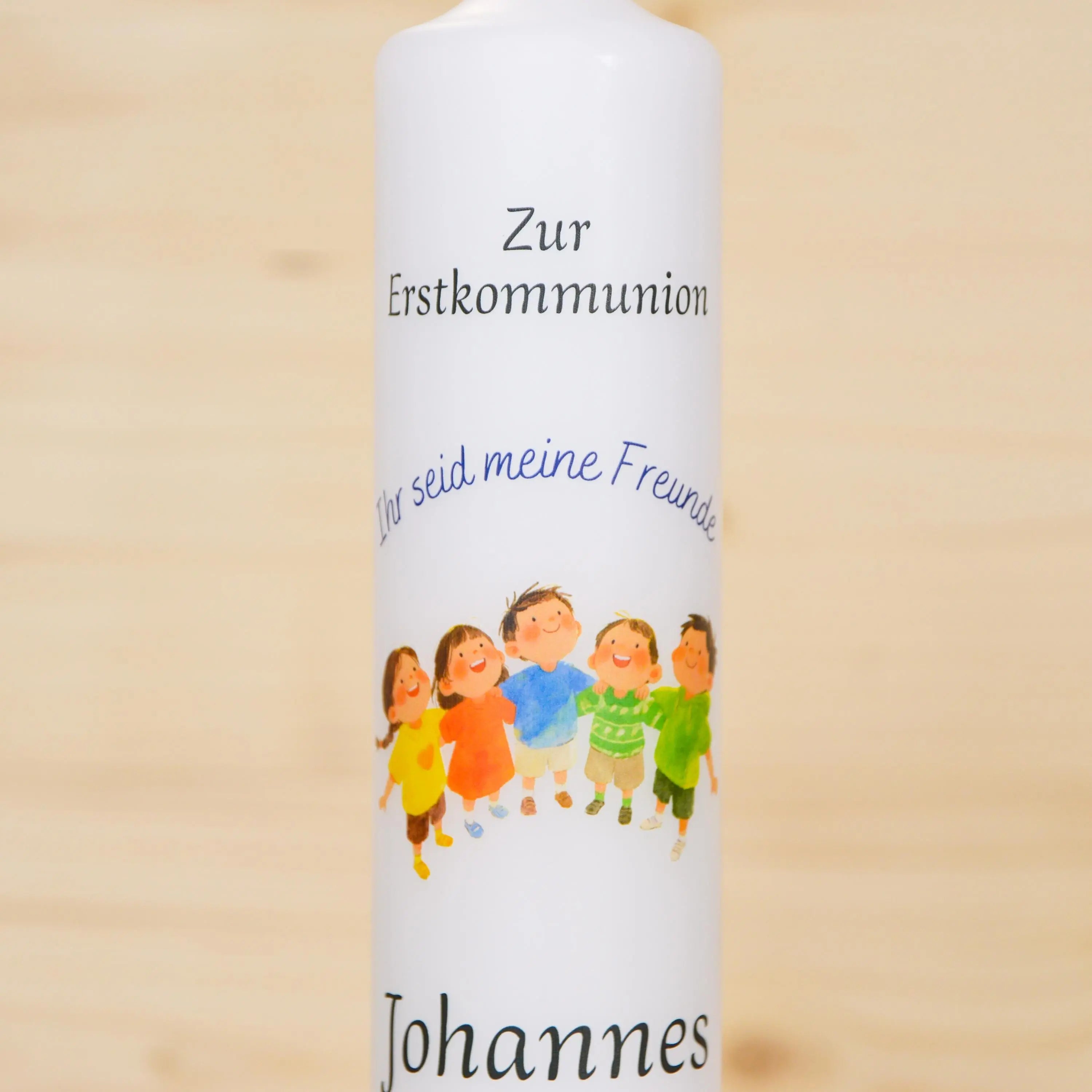 Personalisierte Kommunionkerze 2026 Johannes - Ihr seid meine Freunde – Mit Name, Datum & Spruch – Kerze Erstkommunion - Erstkommunion 2026