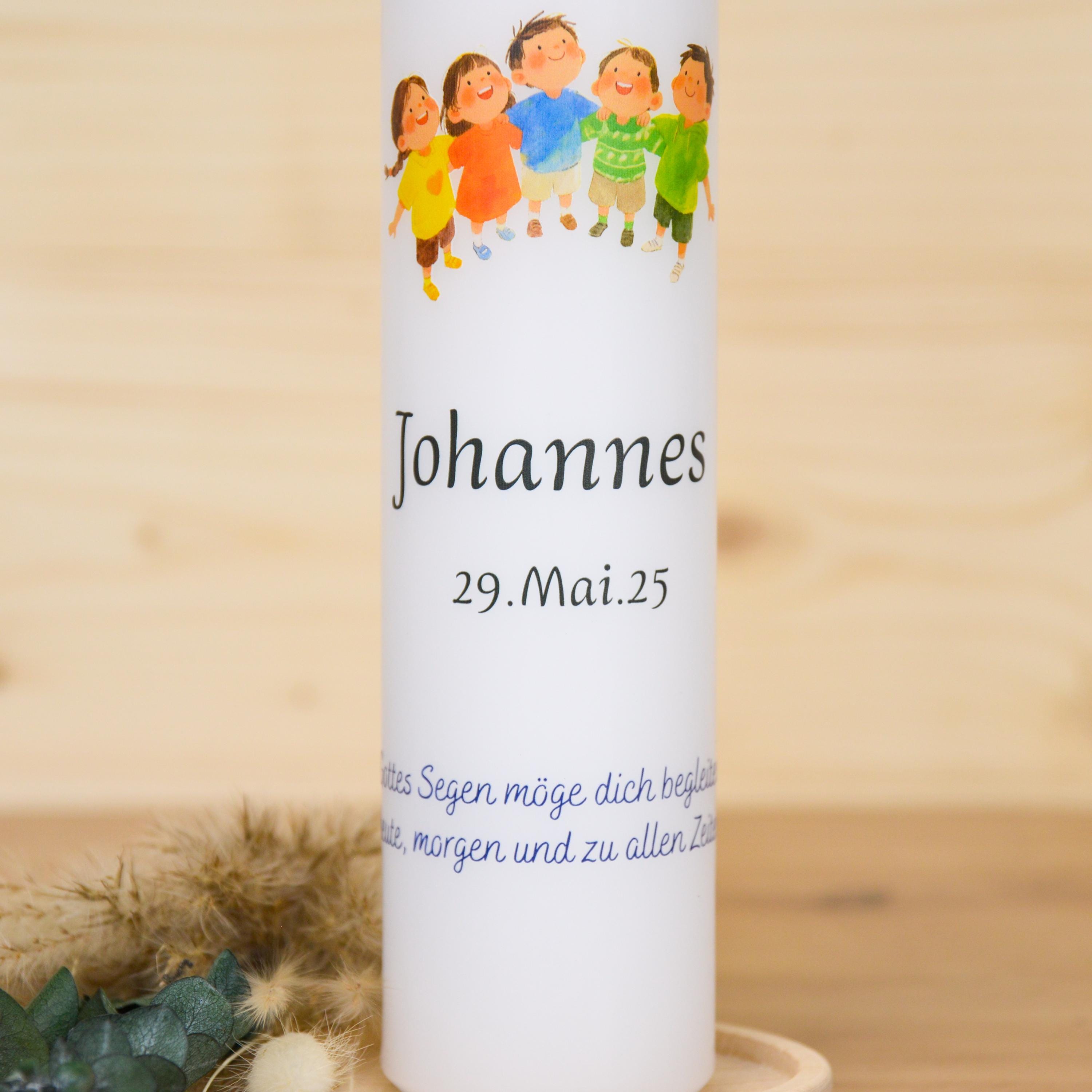 Personalisierte Kommunionkerze 2026 Johannes - Ihr seid meine Freunde – Mit Name, Datum & Spruch – Kerze Erstkommunion - Erstkommunion 2026