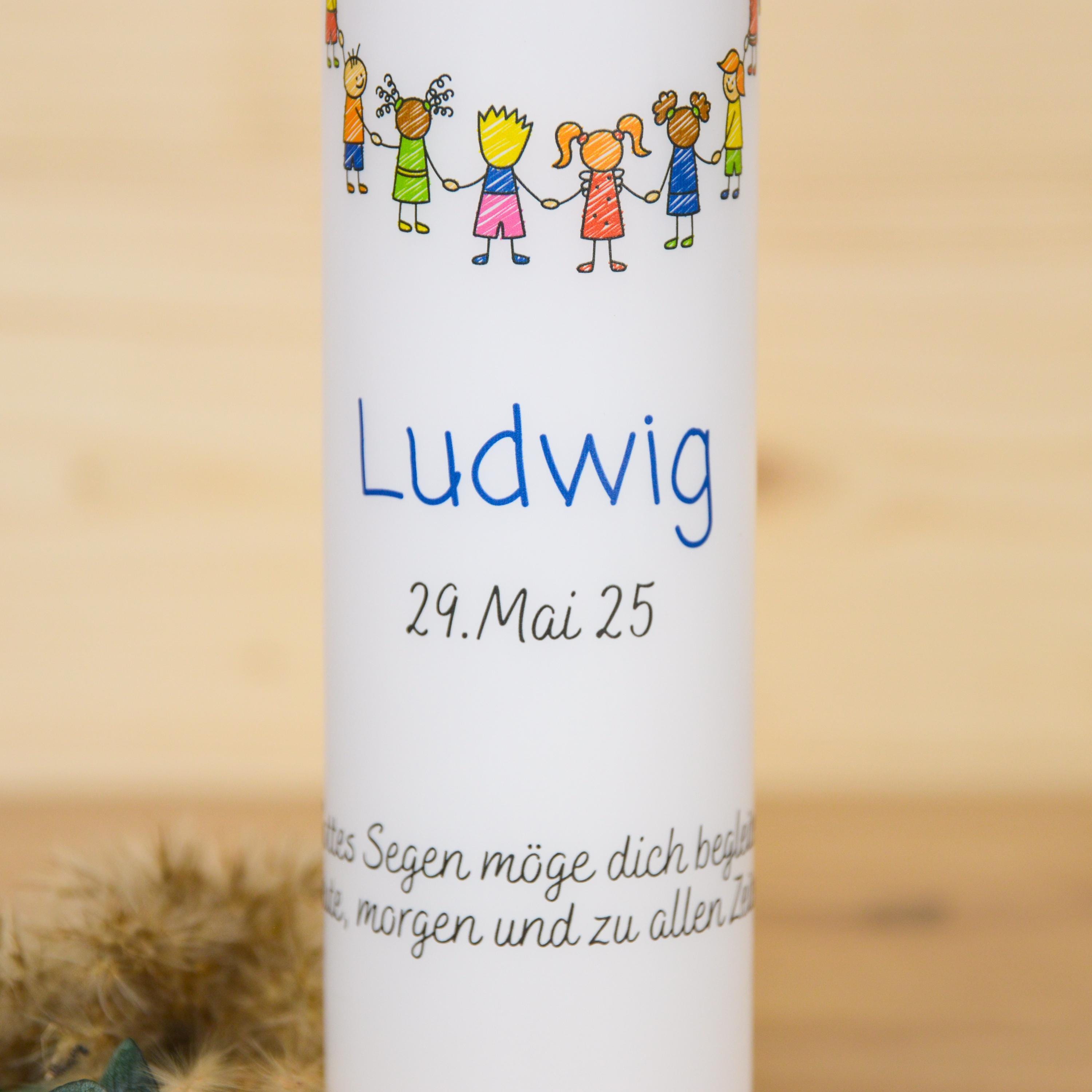 Personalisierte Kommunionkerze 2026 Ludwig - Ihr seid meine Freunde – Mit Name, Datum & Spruch – Kerze Erstkommunion - Erstkommunion 2026