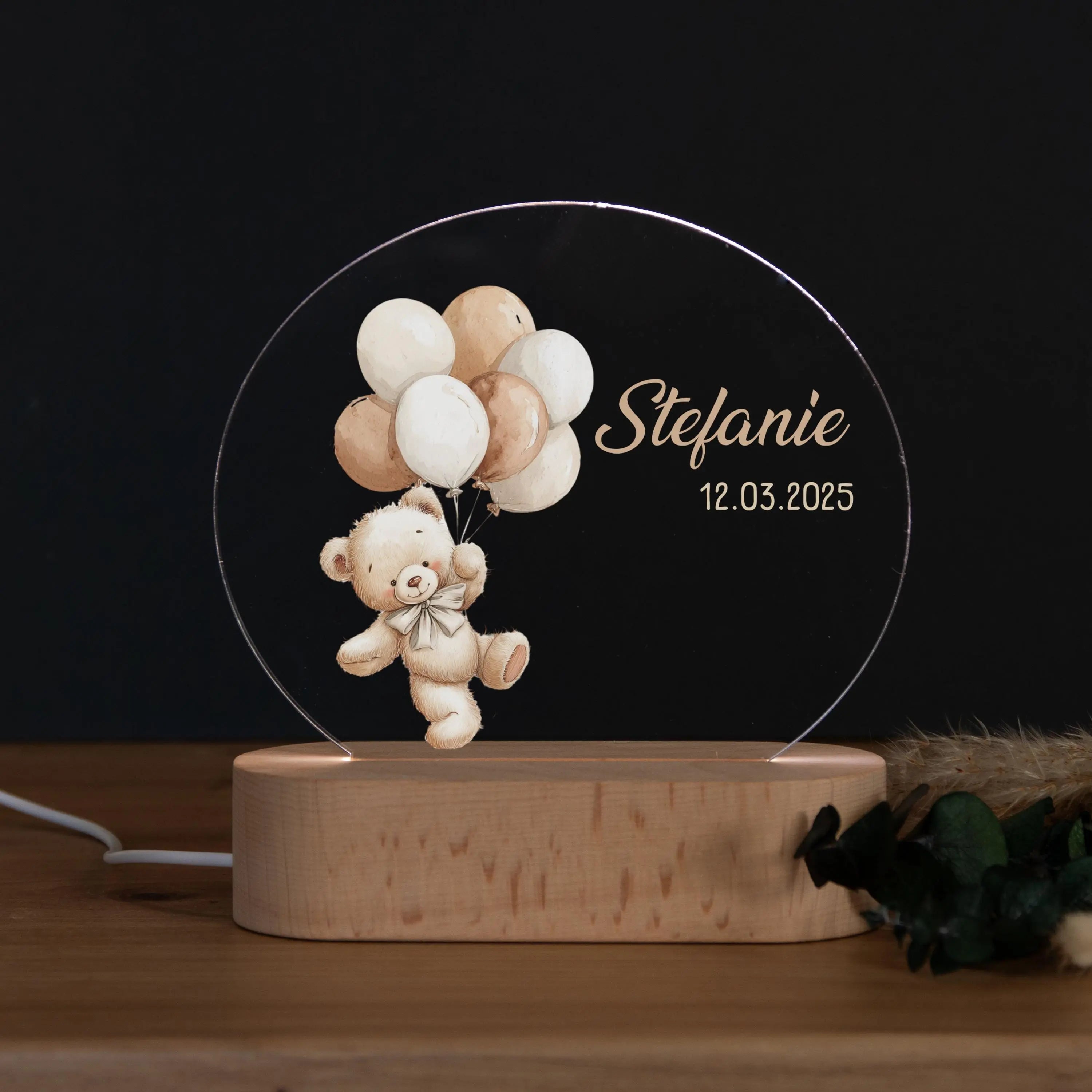 Personalisierte Nachtlampe Bär Luftballons, Babygeschenk Geburt, Geschenk zur Geburt, Taufgeschenk, Geburtstagsgeschenk, Nachtlicht Kinder