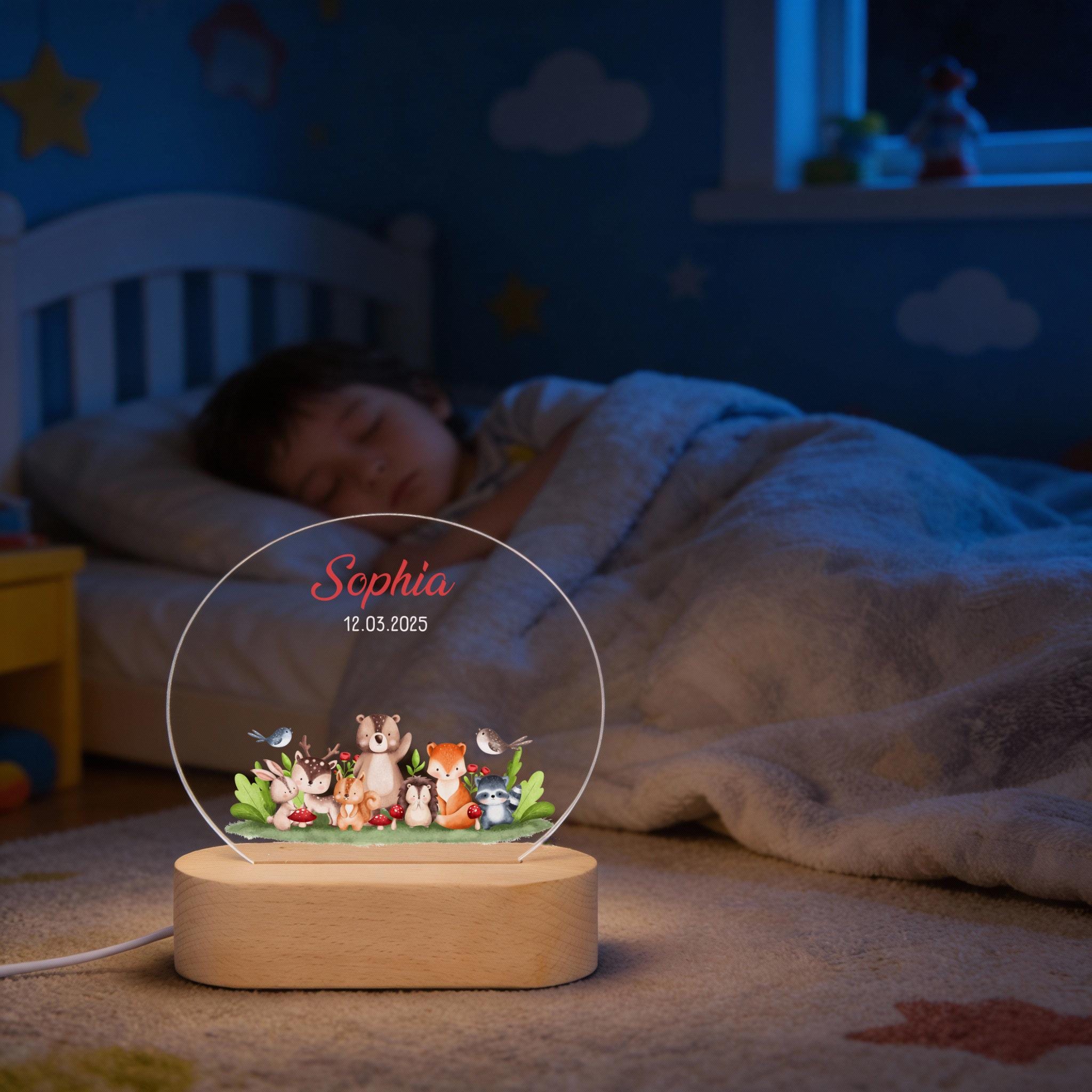 Personalisierte Nachtlampe Waldtiere Sophia, Babygeschenk Geburt, Geschenk zur Geburt, Taufgeschenk, Geburtstagsgeschenk, Nachtlicht Kinder