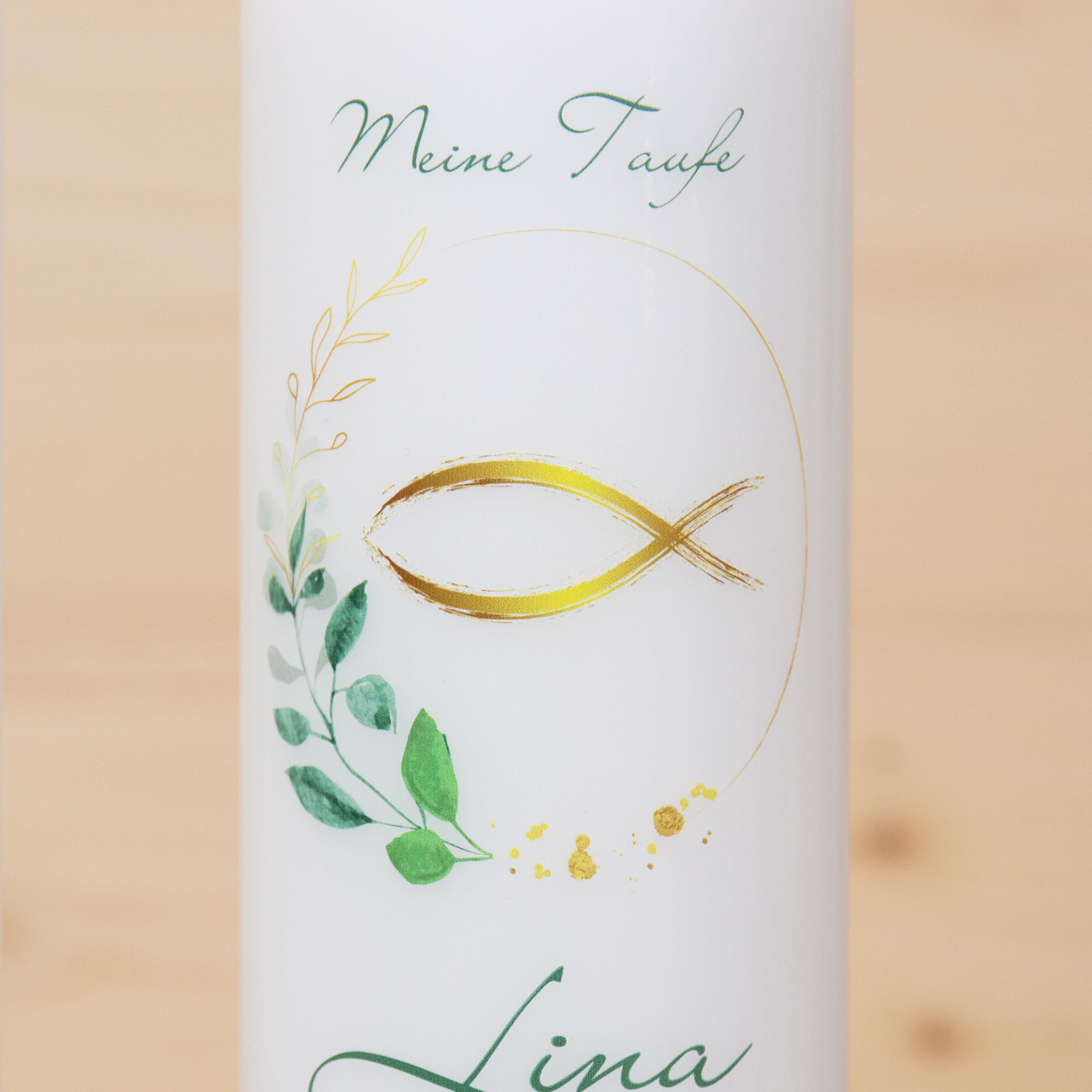 personalisierte Taufkerze - mit Fisch oder Taube als Motiv - Gratis Bänder ! - Geschenk zur Taufe - Taufe, Kerze zur Taufe, Taufkerze