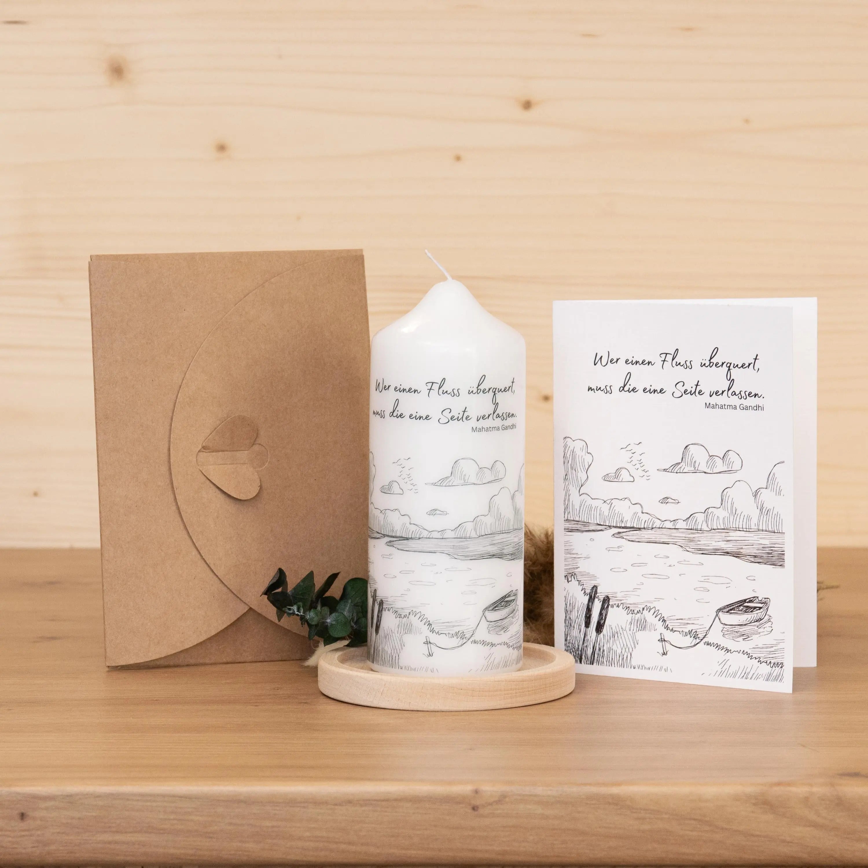 Trauerkerze - Ein Fluss - Geschenkset mit Kerze, Grußkarte und Kuvert, Gedenklicht, Geschenk für Trauernde, Trauergeschenk