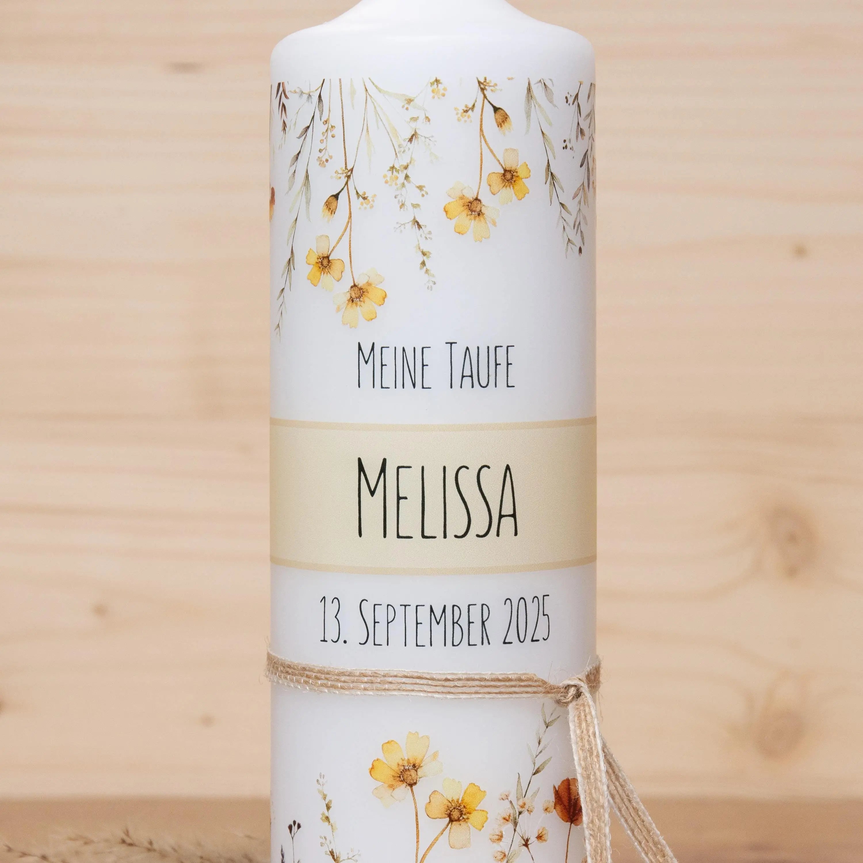 personalisierte Taufkerze Blumenwiese - Melissa - Wildblumen - Für die Taufe, Kerze zur Taufe, Taufkerze, Personalisierte Taufkerze - Band