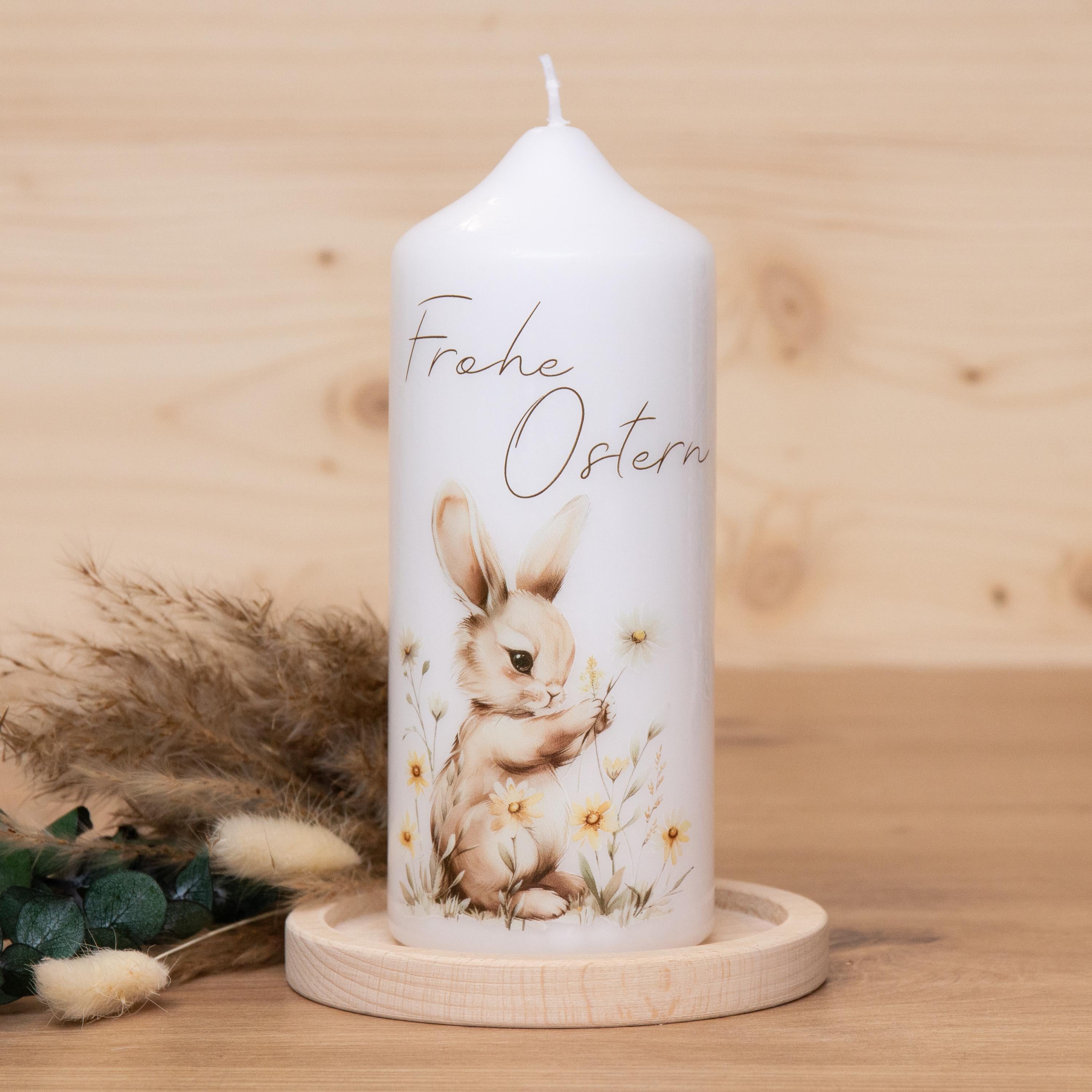 Osterkerze mit süßem Osterhasen | Blumenwiese | Kerze mit Ostermotiv | Kerze Osterhase | Geschenkkerze | Geschenkset | 150x60mm