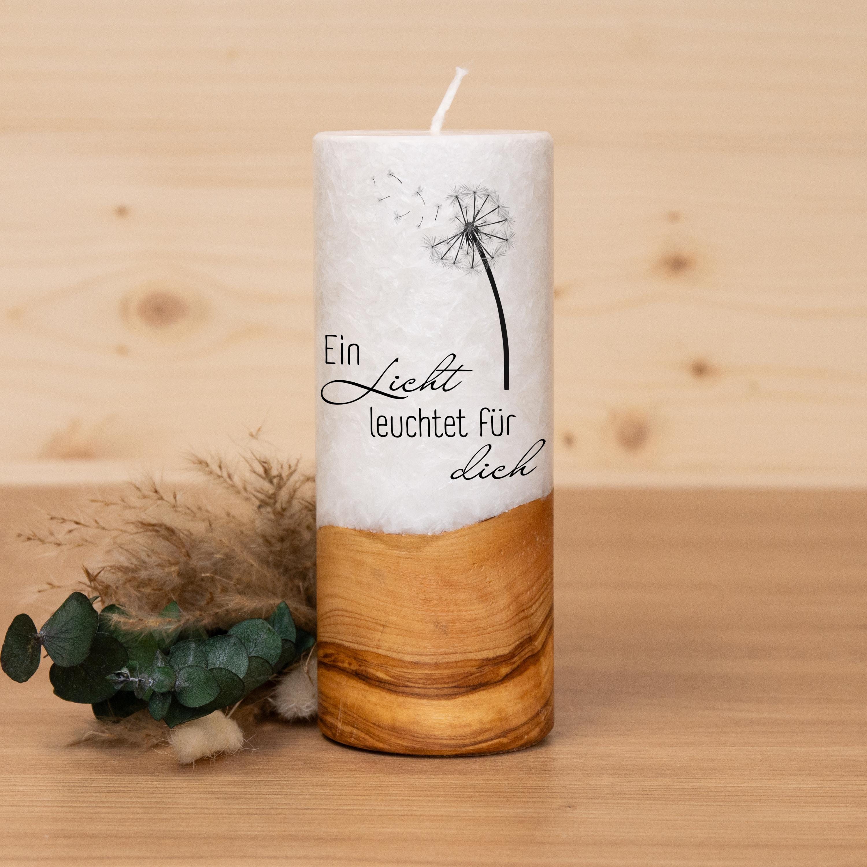Trauerkerze mit Holz - Ein Licht leuchtet - Geschenkset nach Wahl, Gedenklicht, Geschenk für Trauernde, Trauergeschenk, Karte, Kuvert
