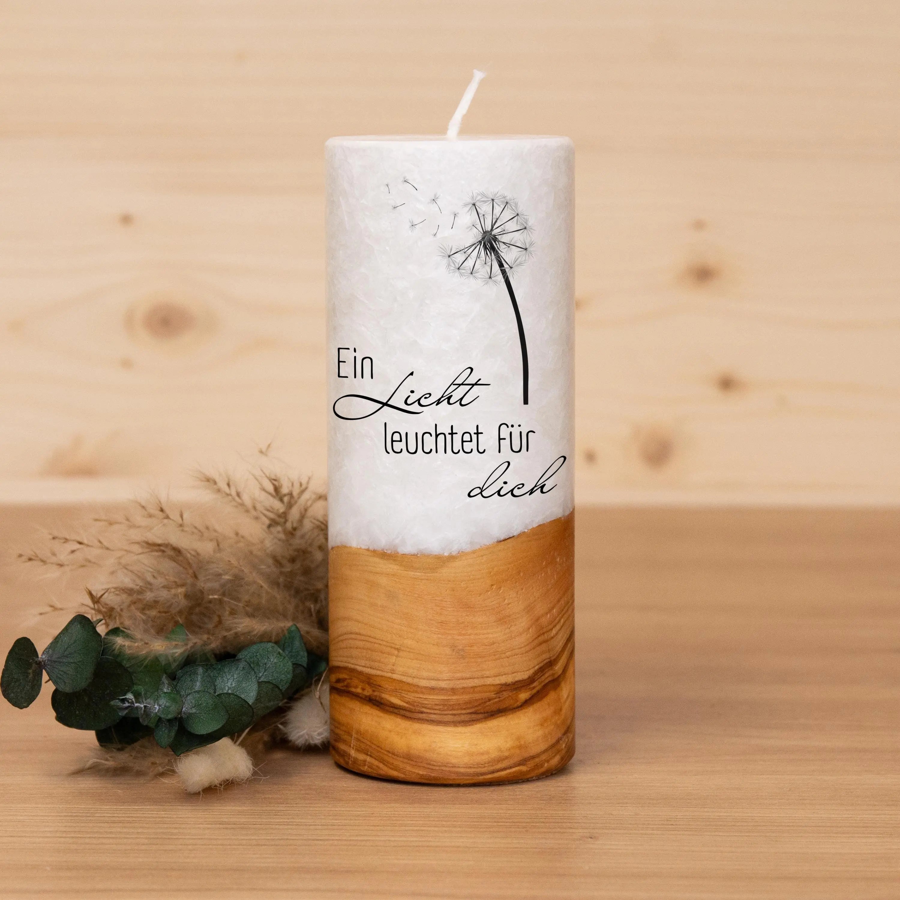 Trauerkerze mit Holz - Ein Licht leuchtet - Geschenkset nach Wahl, Gedenklicht, Geschenk für Trauernde, Trauergeschenk, Karte, Kuvert