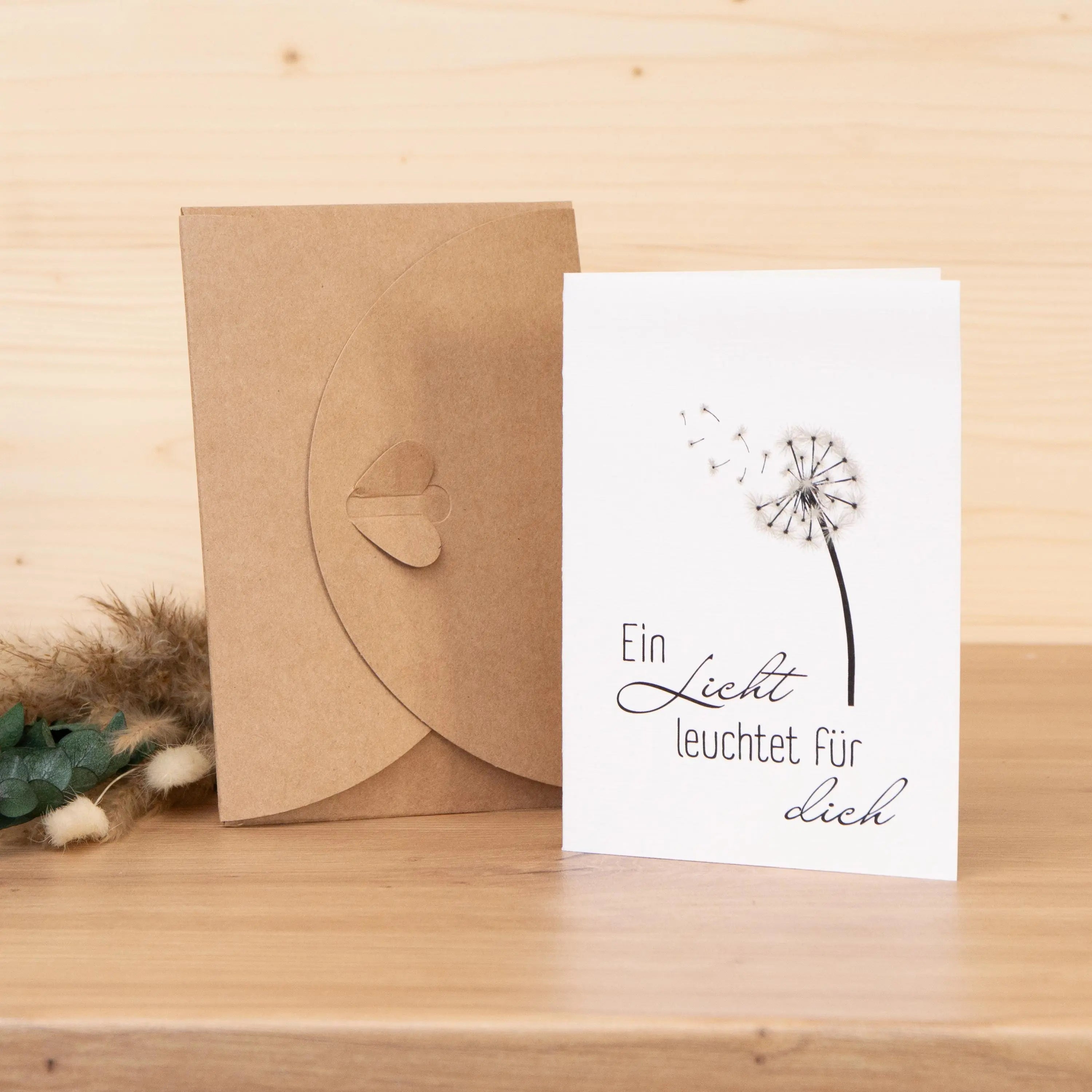 Trauerkerze mit Holz - Ein Licht leuchtet - Geschenkset nach Wahl, Gedenklicht, Geschenk für Trauernde, Trauergeschenk, Karte, Kuvert