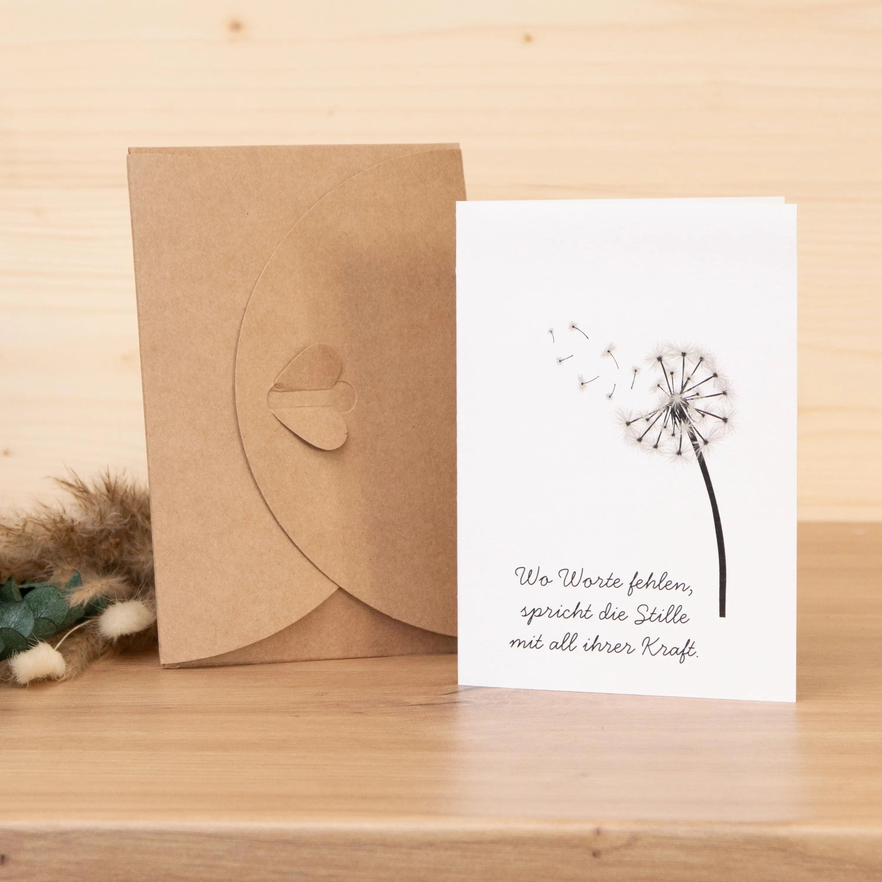 Trauerkerze mit Holz - Wo Worte fehlen - Geschenkset nach Wahl, Gedenklicht, Geschenk für Trauernde, Trauergeschenk, Karte, Kuvert