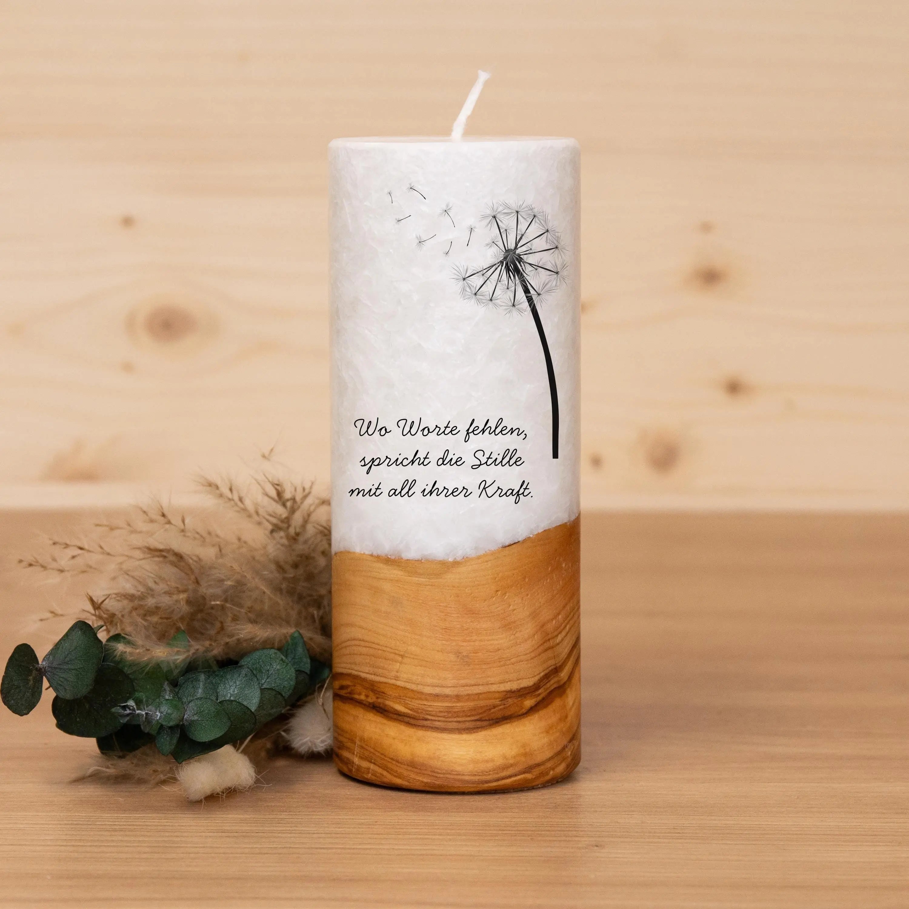 Trauerkerze mit Holz - Wo Worte fehlen - Geschenkset nach Wahl, Gedenklicht, Geschenk für Trauernde, Trauergeschenk, Karte, Kuvert